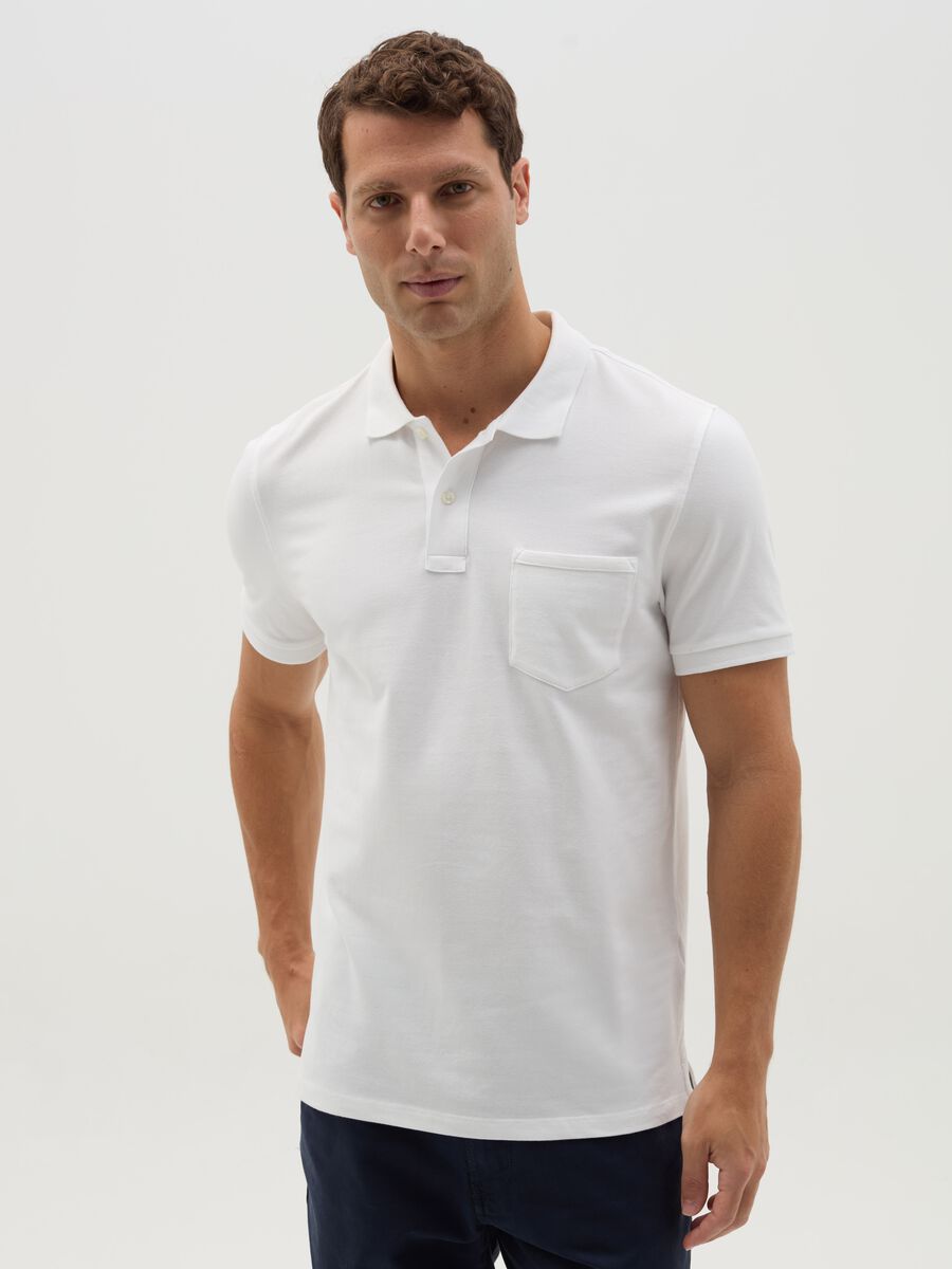 Stretch cotton polo shirt with pocket_0