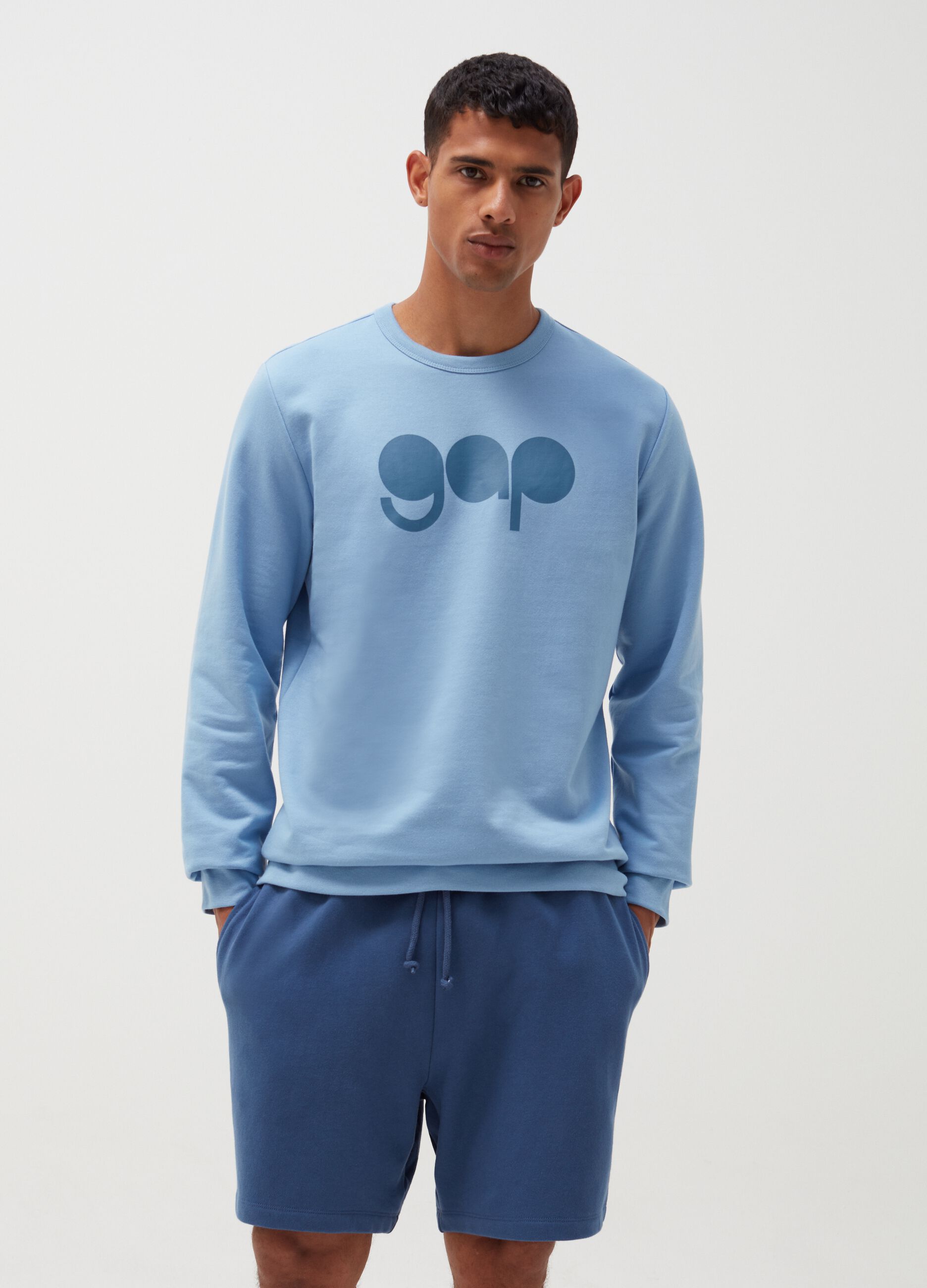 Cotton sweatshirt with round neck and logo
