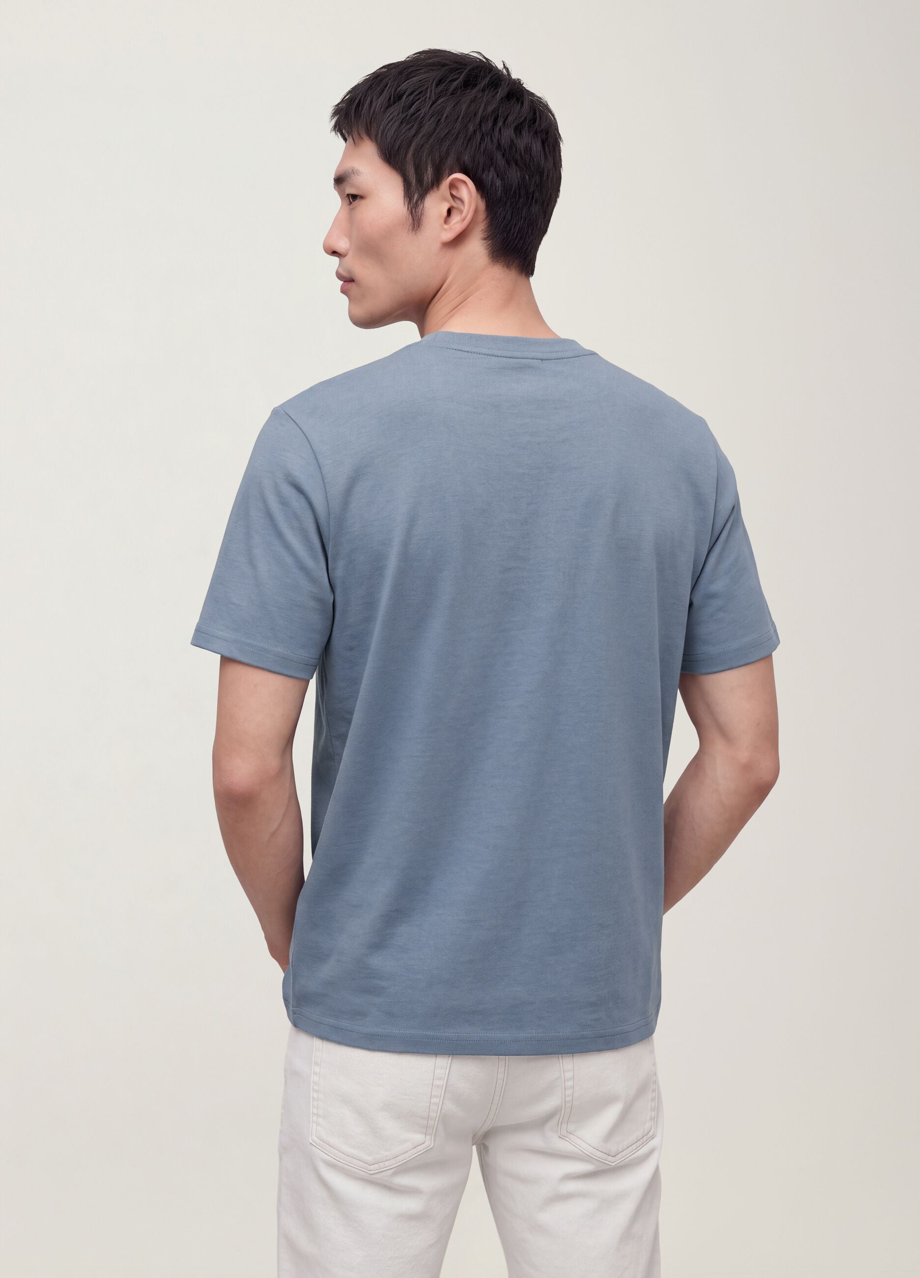 Blue pure cotton short-sleeve relaxed fit T-shirt