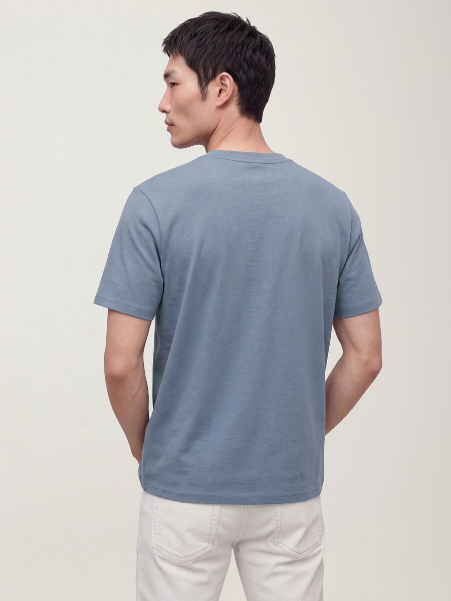 Blue pure cotton short-sleeve relaxed fit T-shirt_1
