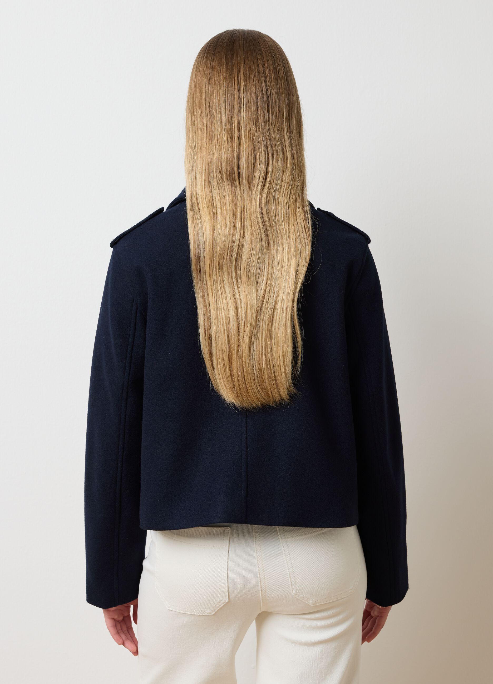 Blue regular fit jacket with button closure