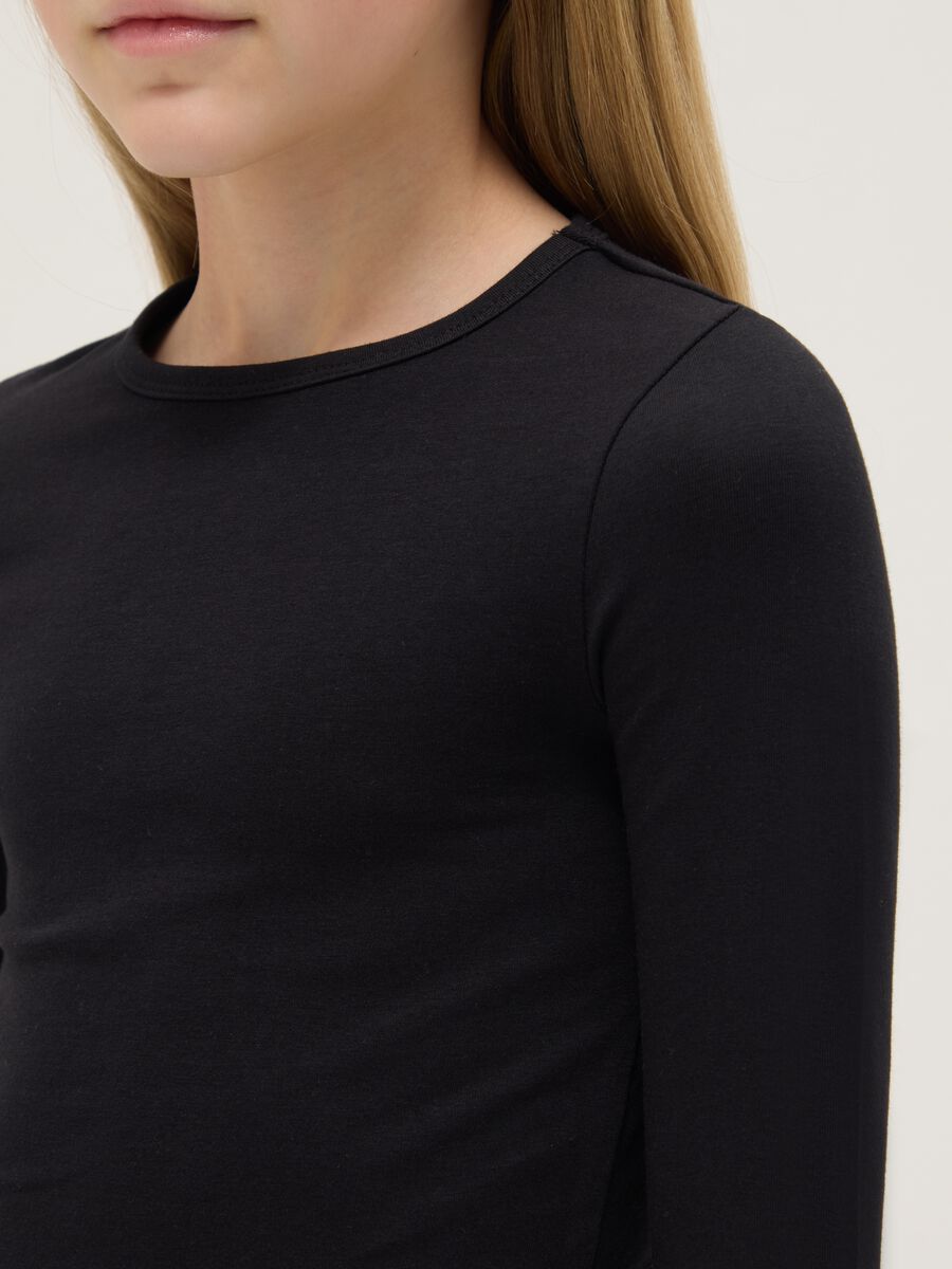 Maglia a maniche lunghe nera da ragazza in misto cotone slim fit_2