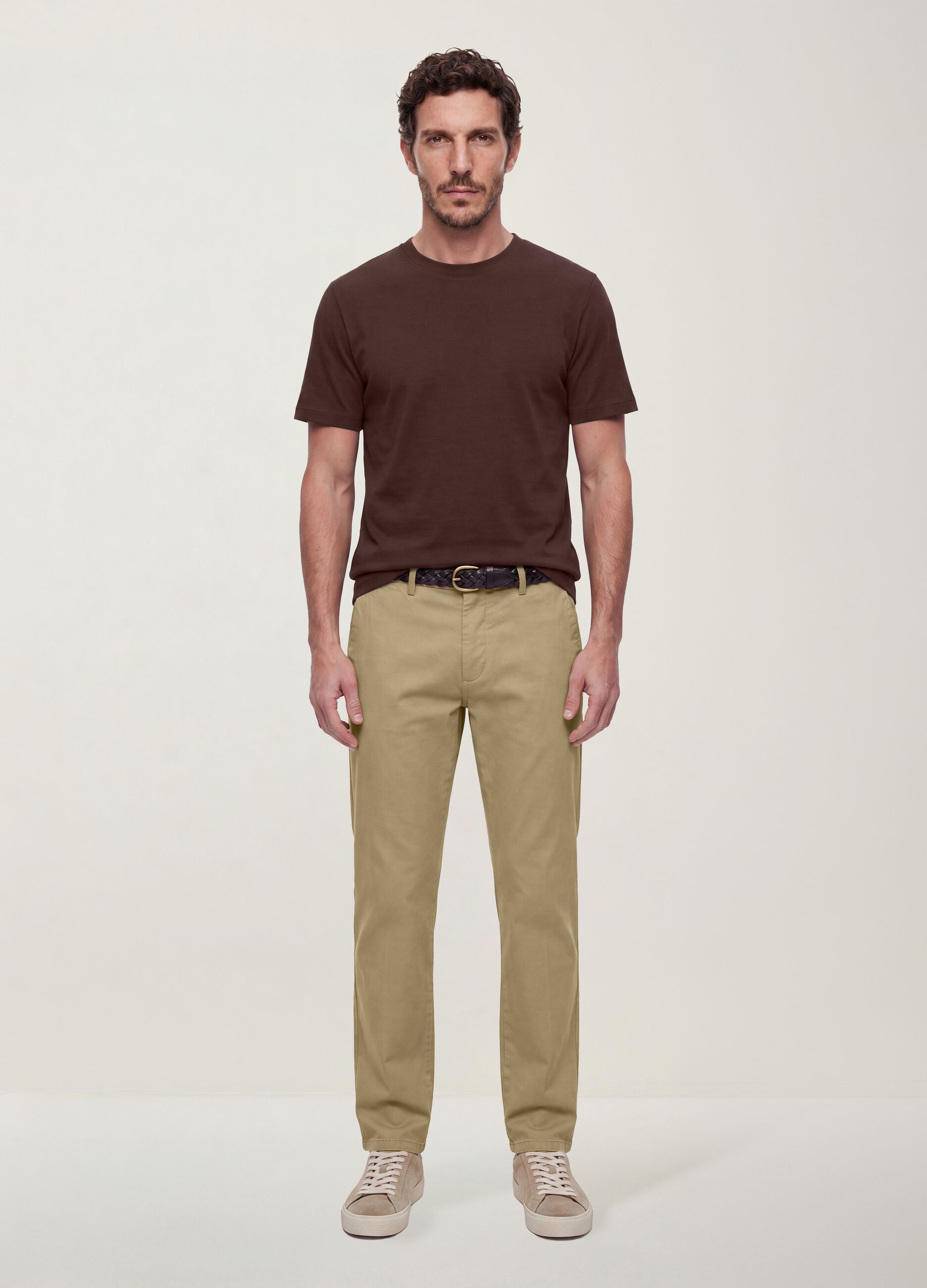 Brown pure cotton regular-fit short-sleeve T-shirt