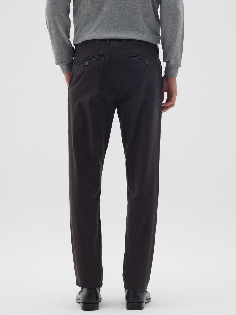Black Slim Fit Stretch Cotton Trousers_2