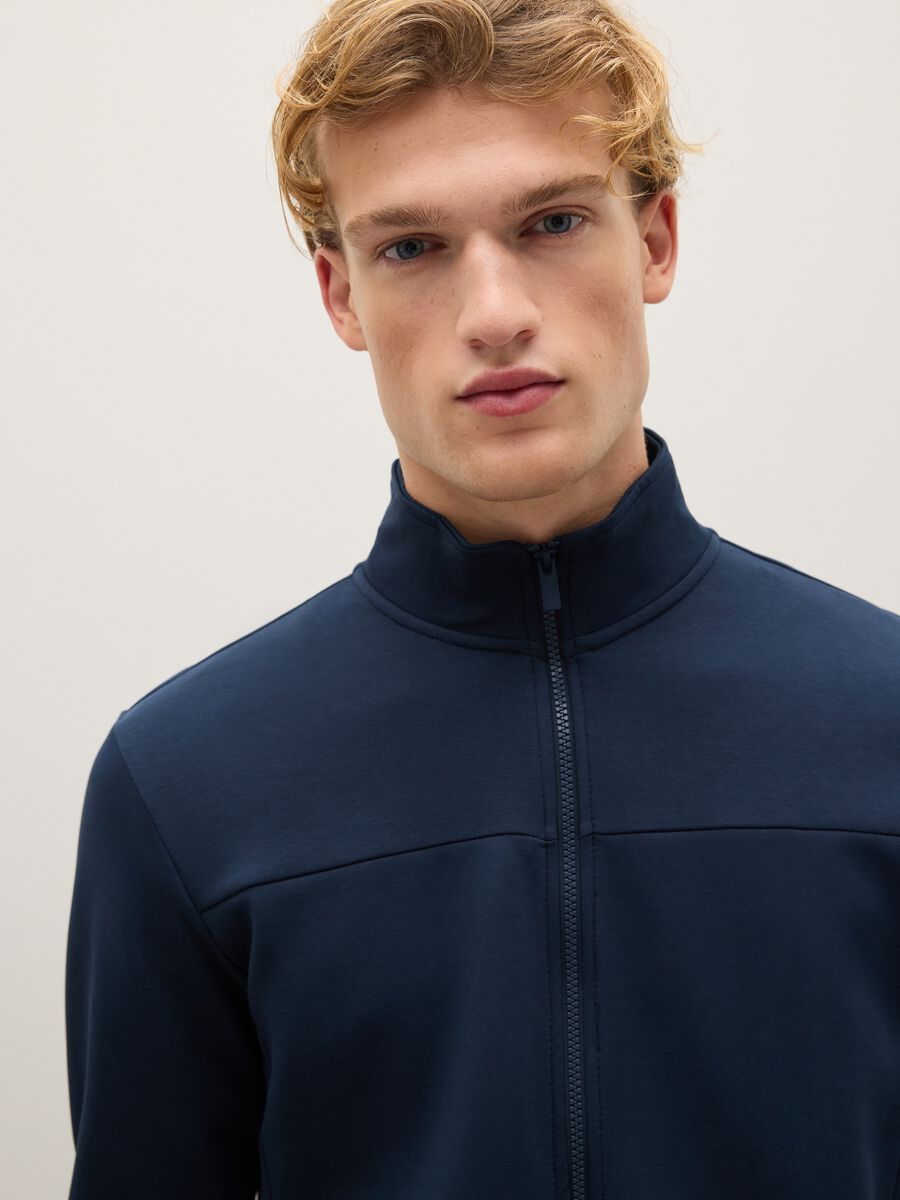 Regular fit blue cotton blend zip sweatshirt_3