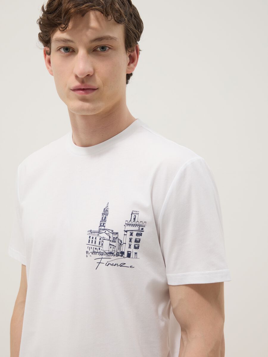 White pure cotton T-shirt with front print, regular fit_2
