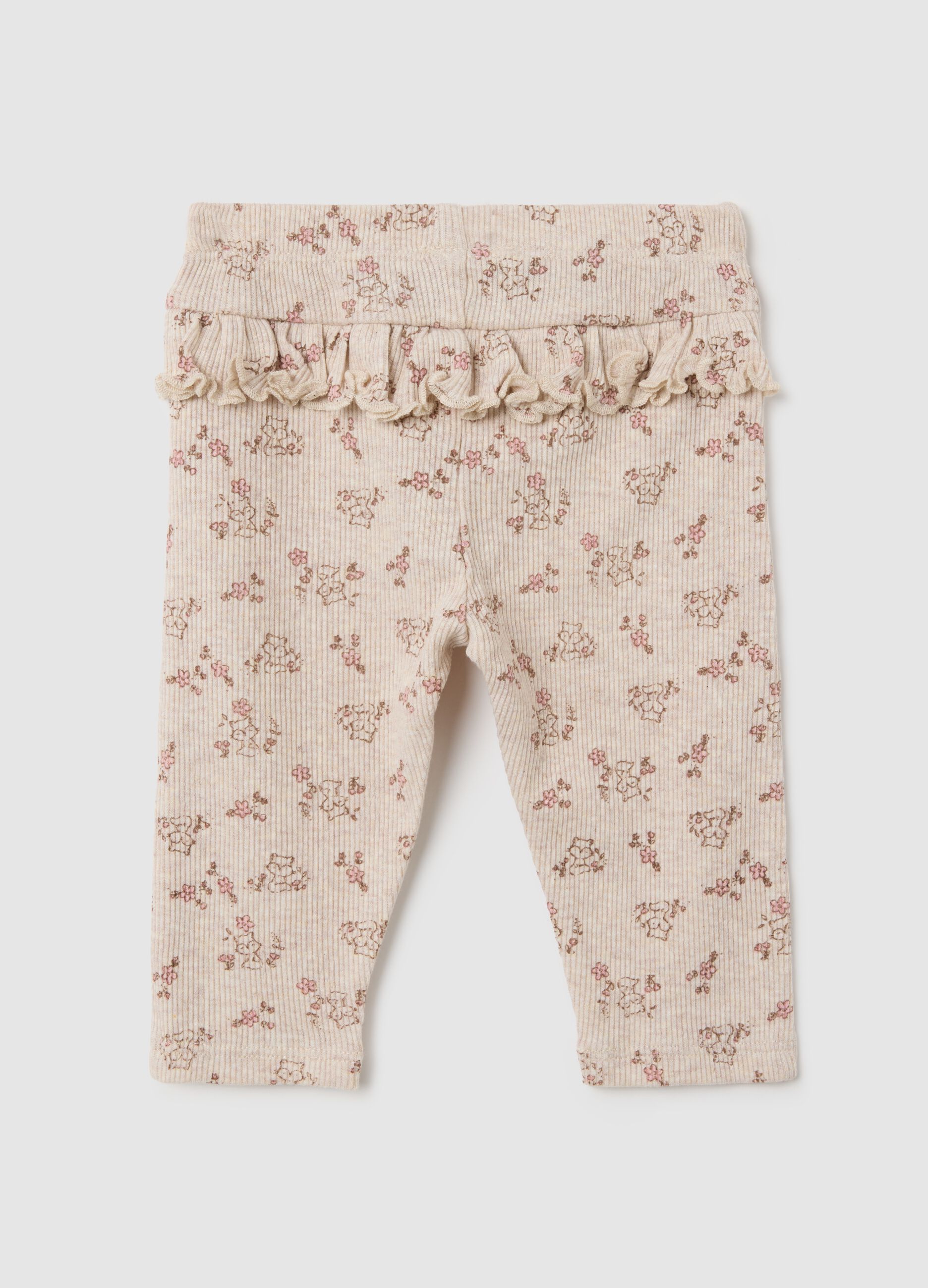 Baby Girl Beige Pure Cotton Leggings with Regular Fit