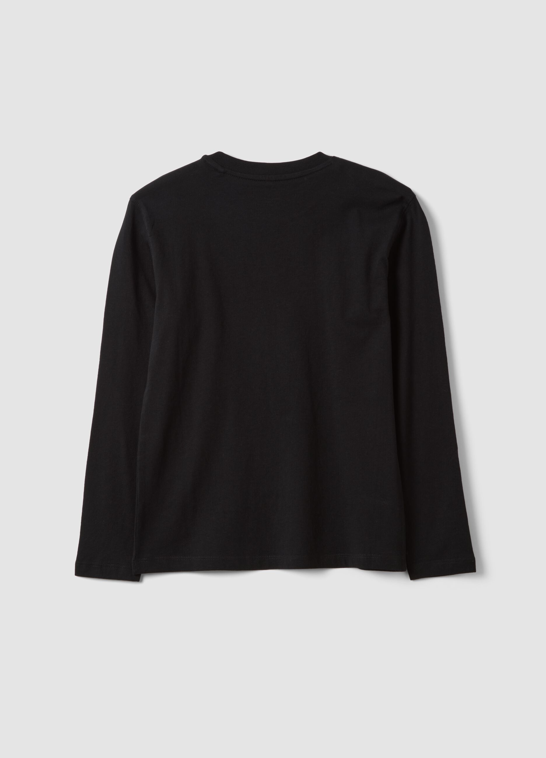 T-shirt nera in puro cotone organico con girocollo