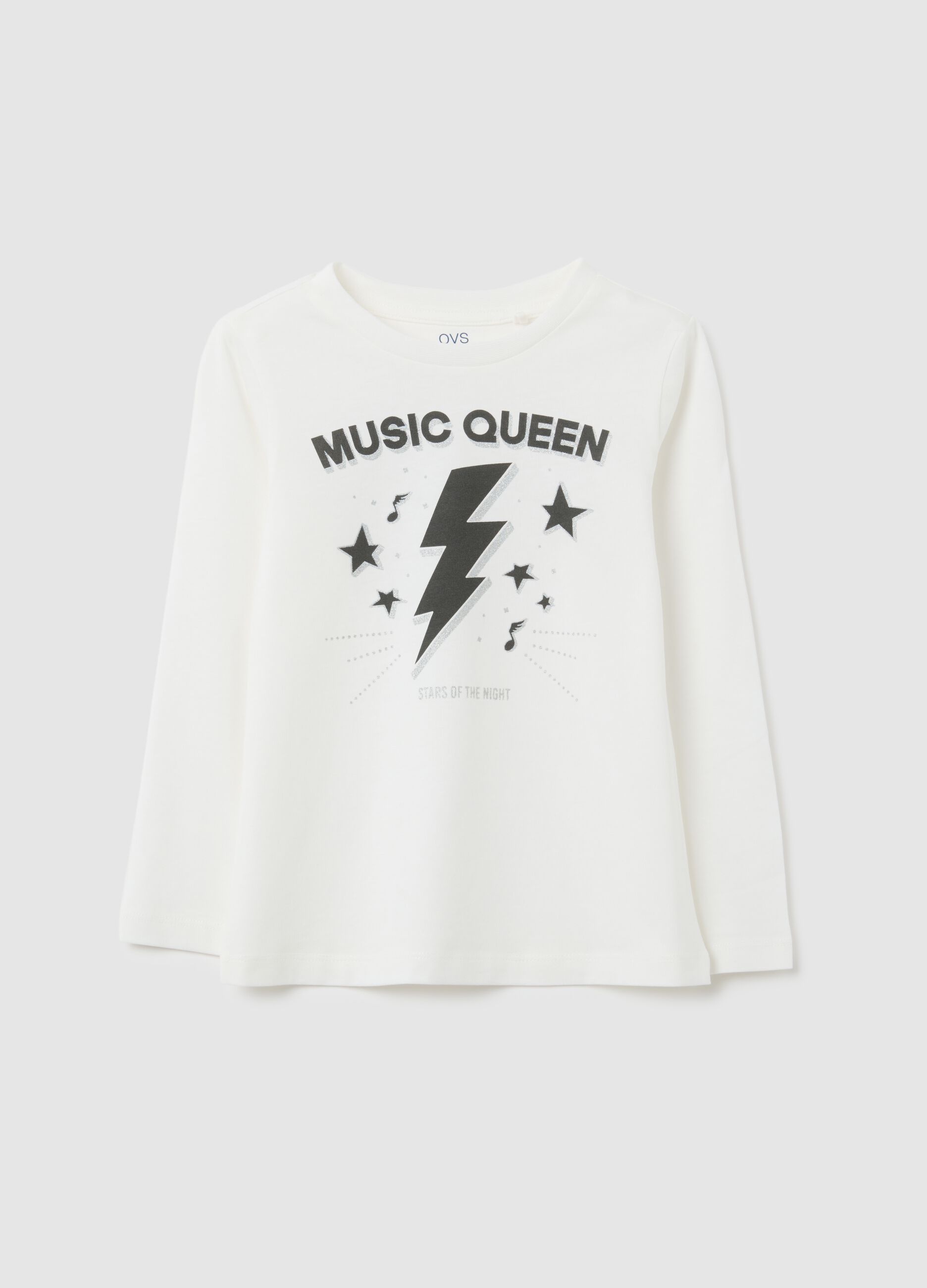 Girls' White Cotton T-Shirt, Regular Fit