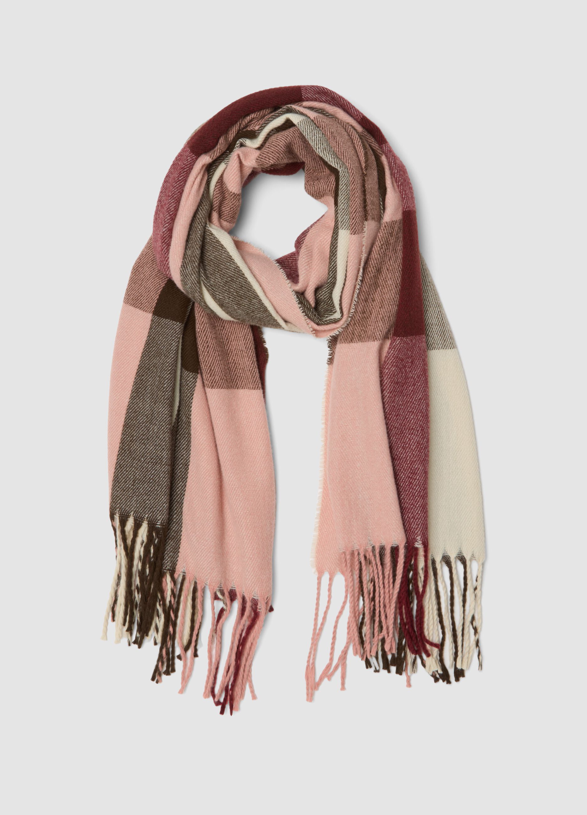 Multicolour fringed viscose-blend scarf