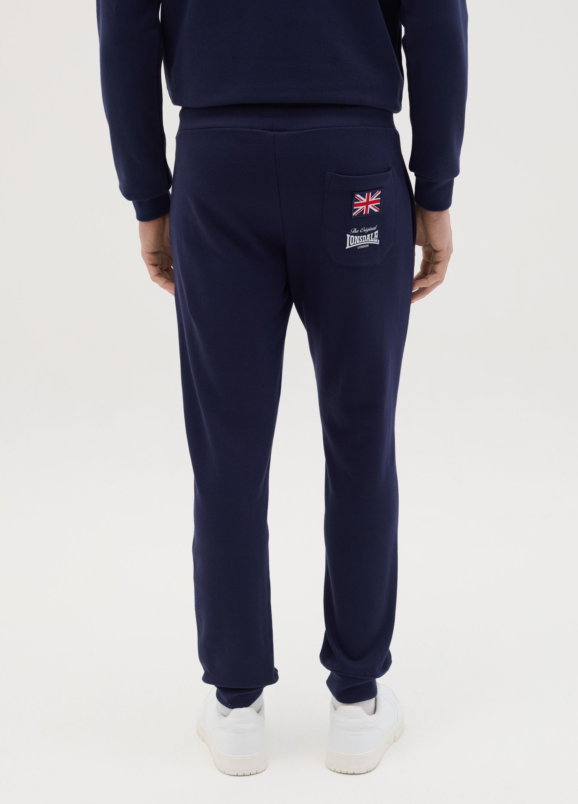 Blue fleece joggers with logo print