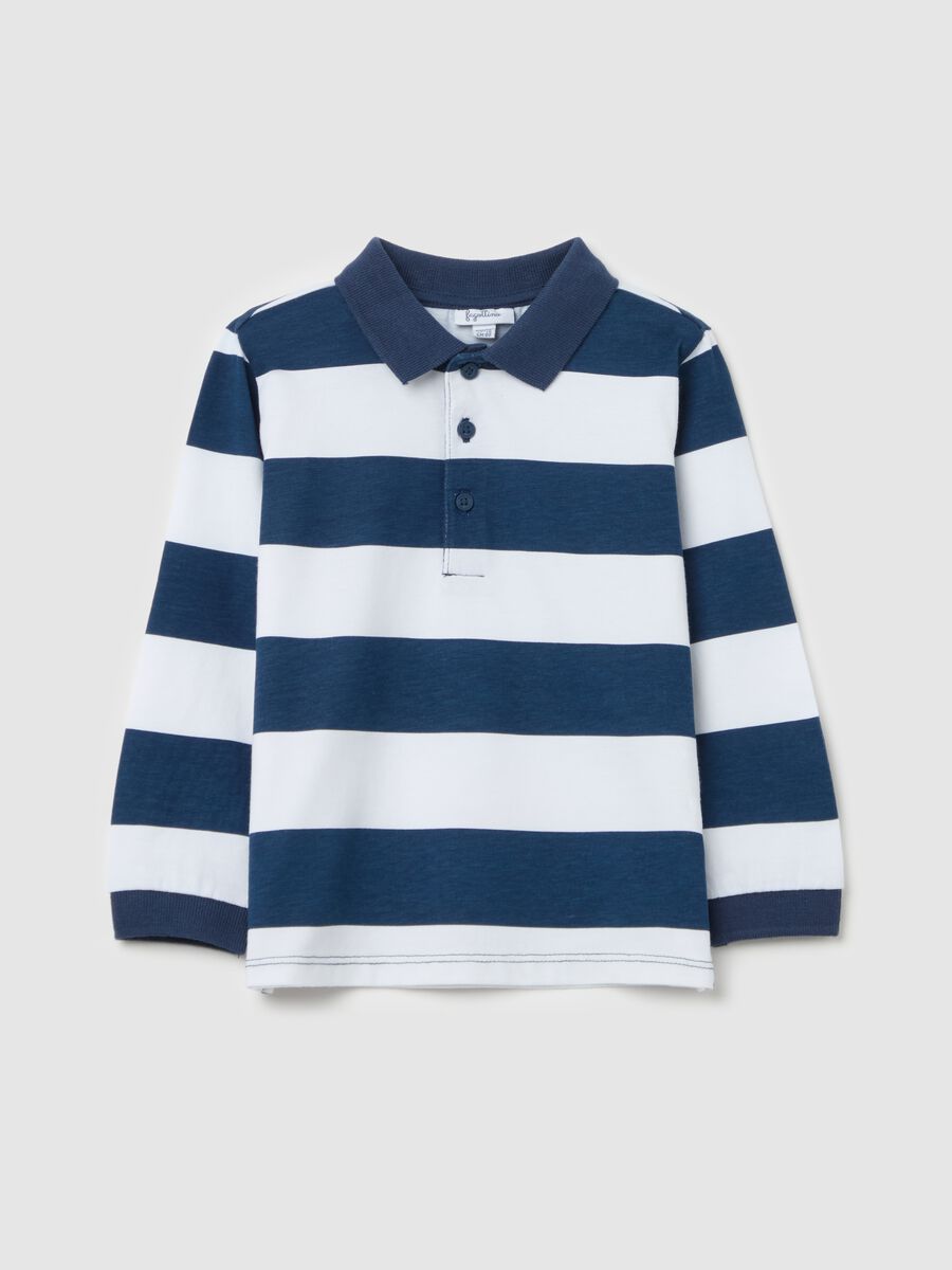 Long-sleeved polo shirt in striped cotton_0