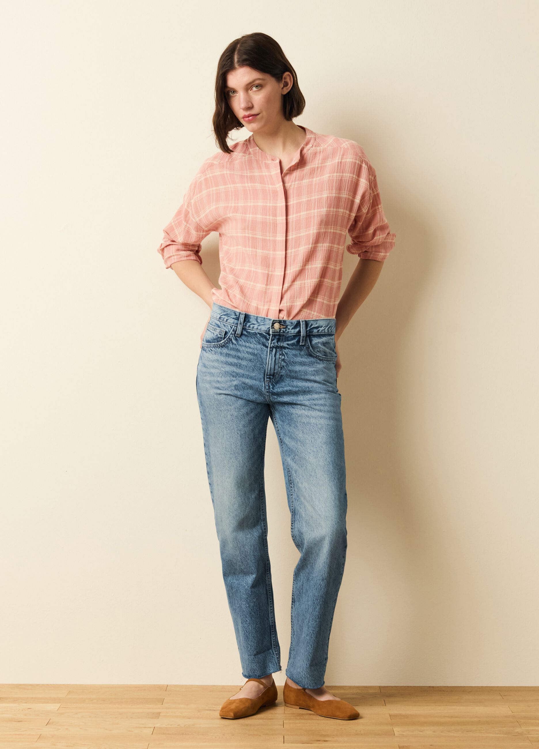 Shirt in crêpe with check pattern