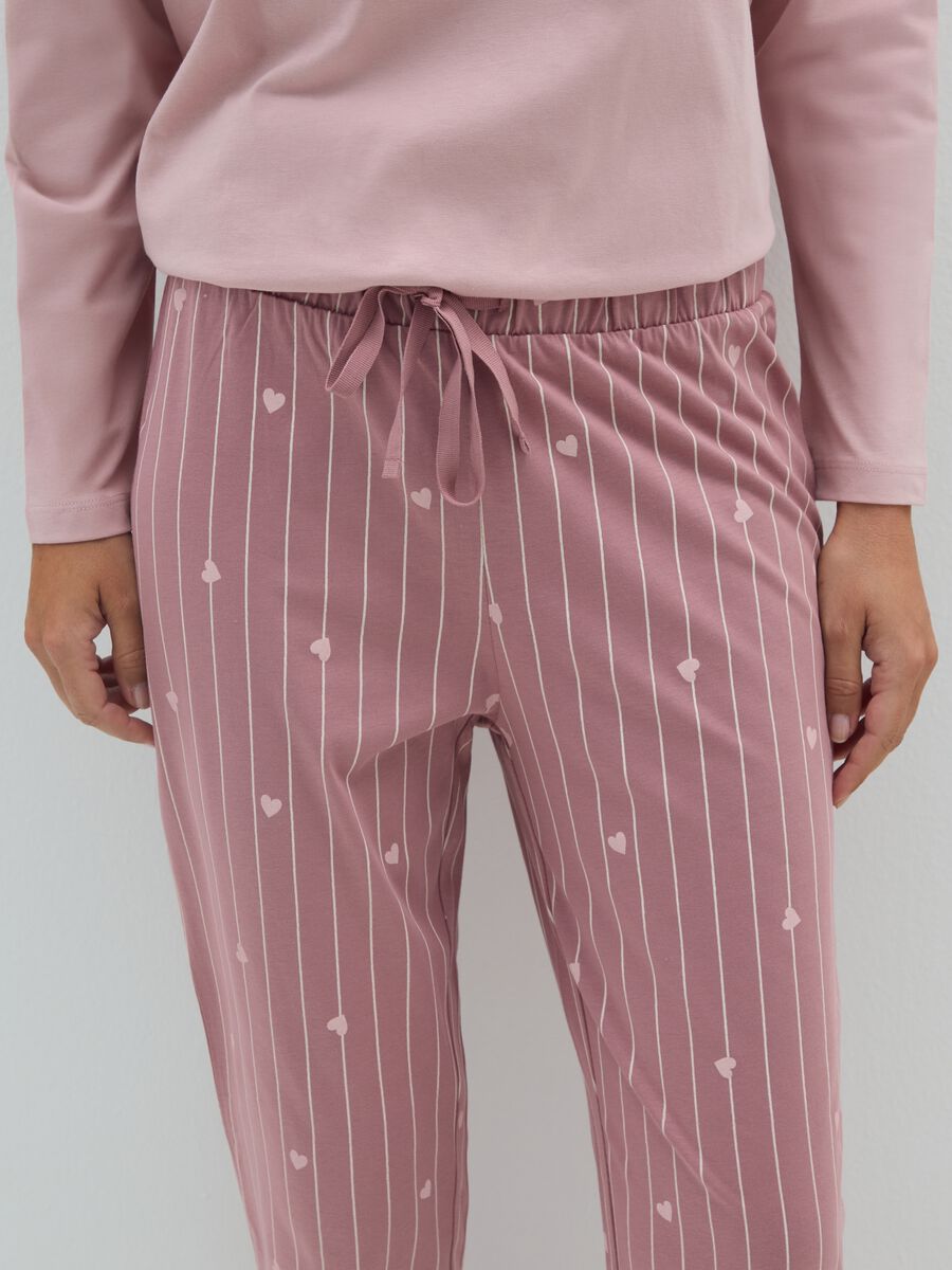 Pigiama a righe in puro cotone rosa regular fit con stampa_3