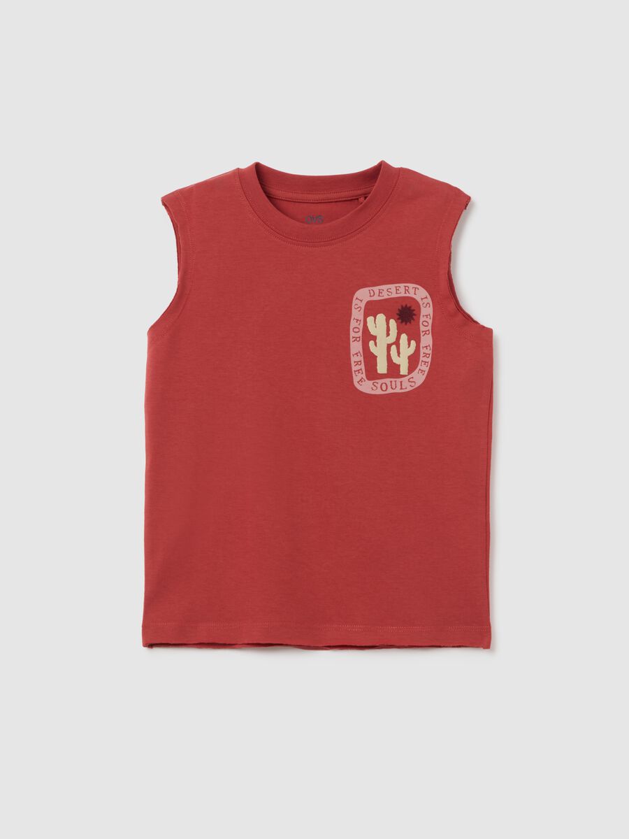 Sleeveless Red Cotton Boy's T-Shirt_0