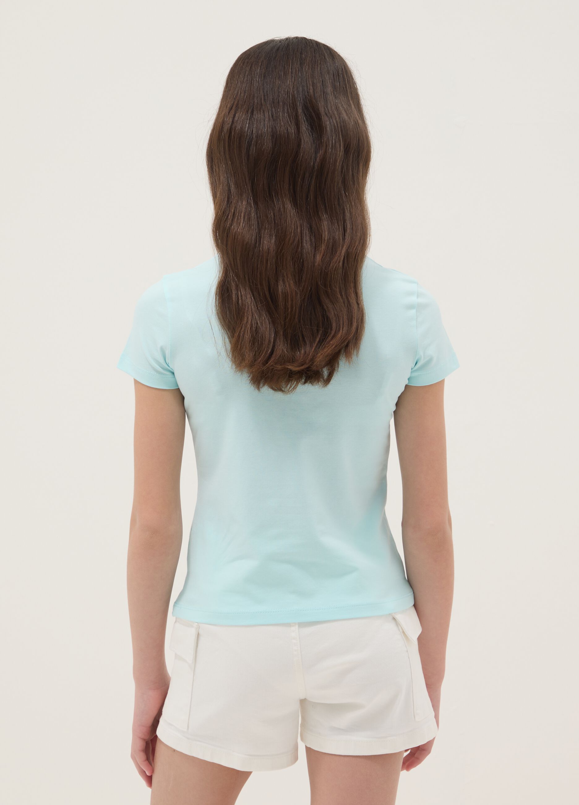 T-shirt in cotone elasticizzato azzurra da ragazza regular fit
