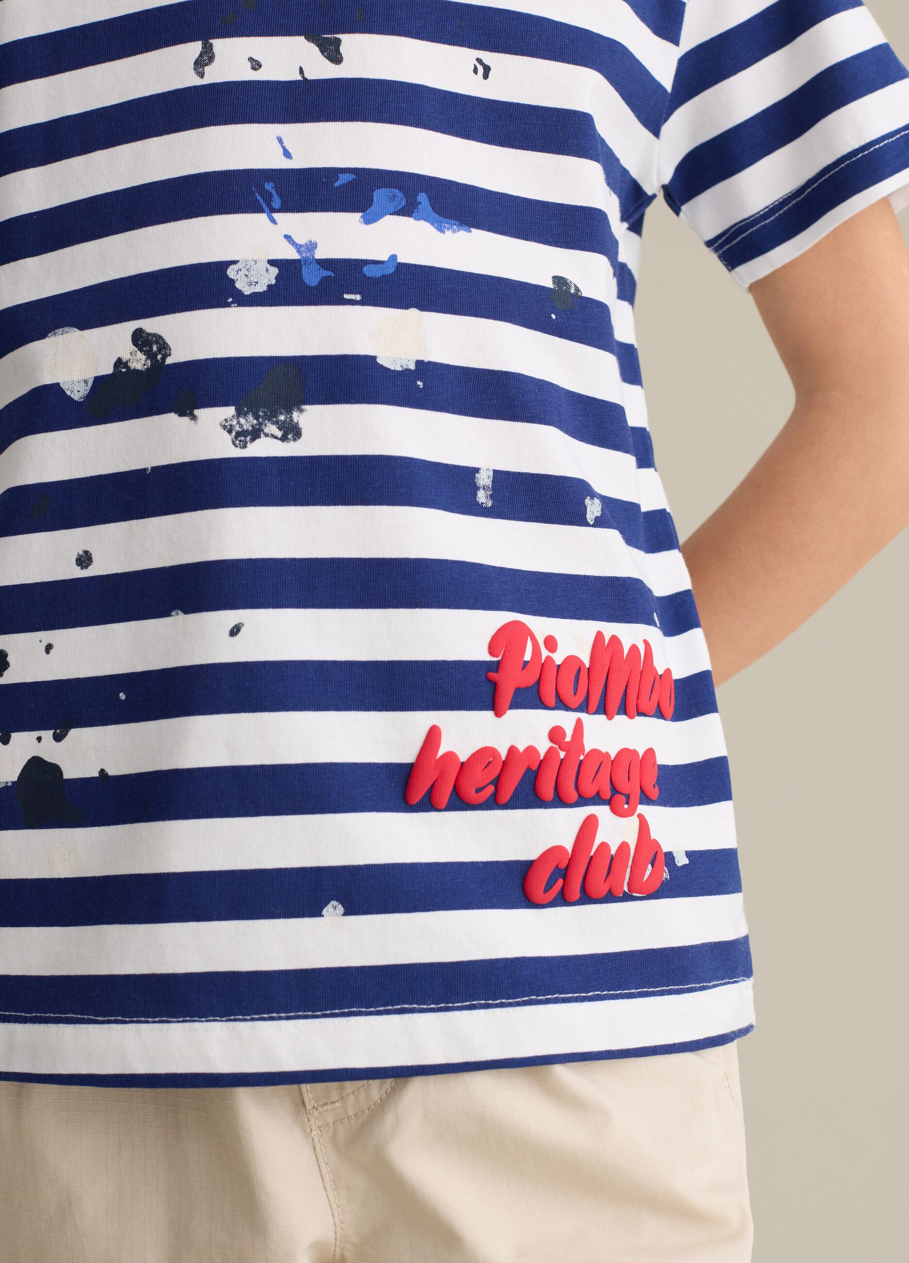 Striped cotton T-shirt with paint splatter print