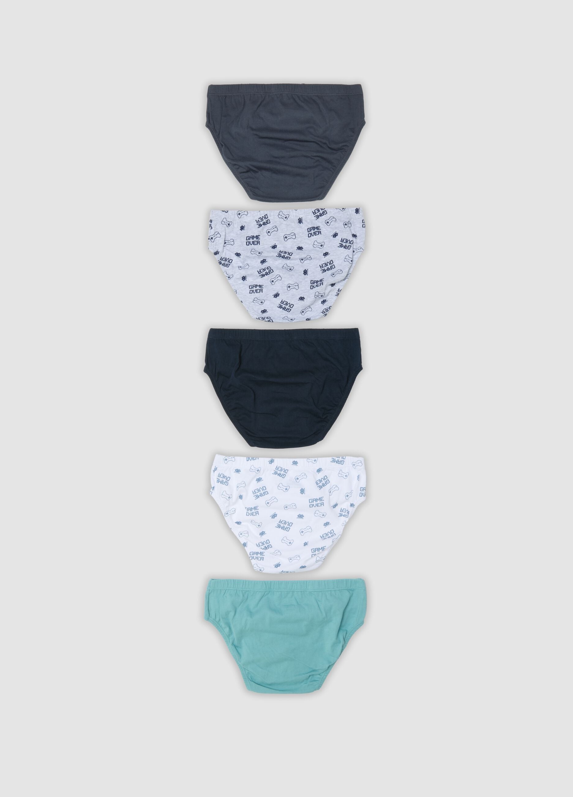 Five-pack of multicolour pure organic cotton video game-themed briefs
