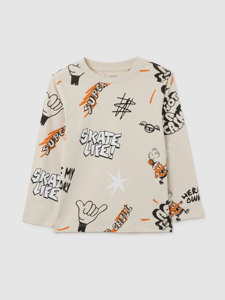 Children's beige pure cotton regular fit T-shirt_0