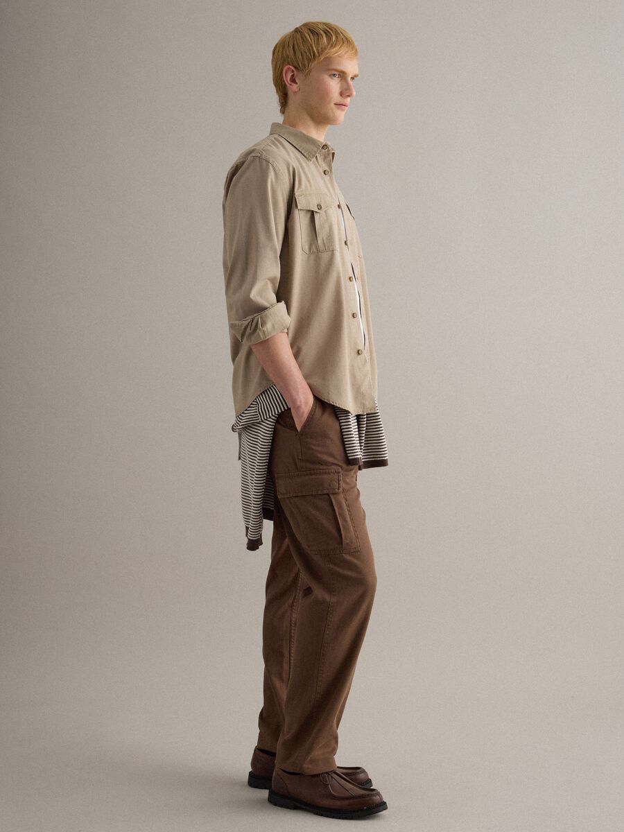 Beige oversized long sleeve shirt in Lyocell and cotton_3