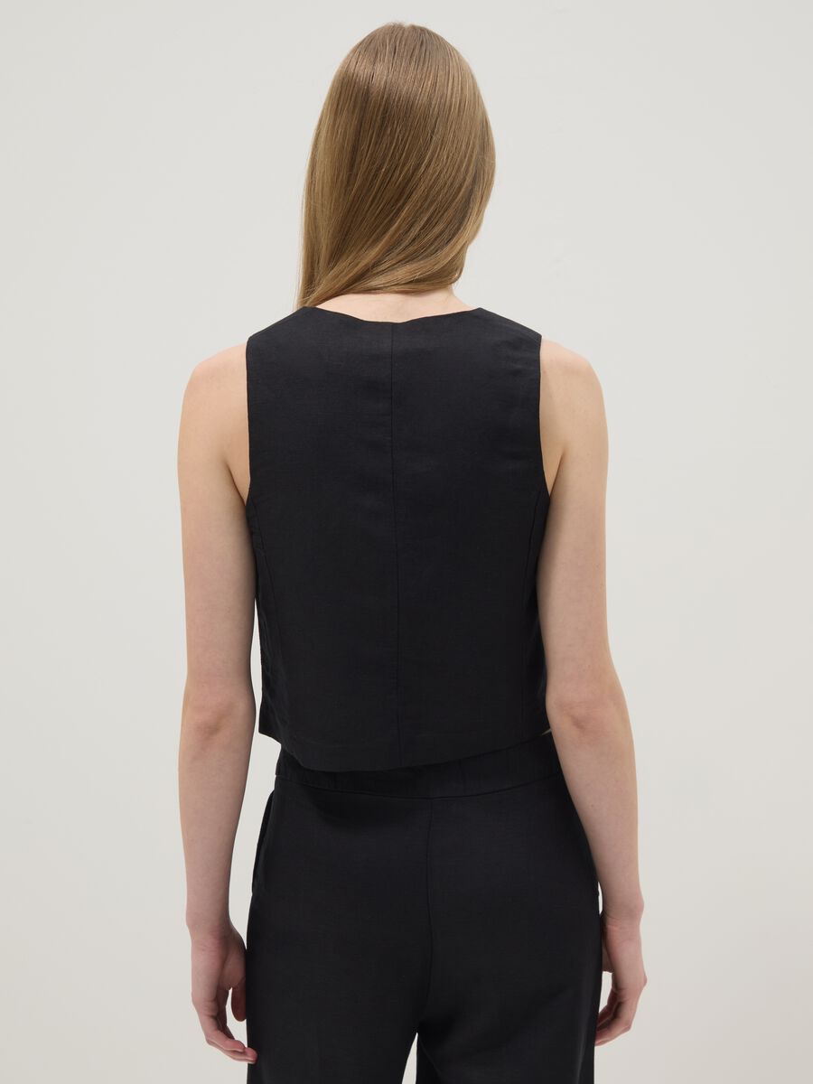 Black linen-blend slim-fit waistcoat with buttons_2