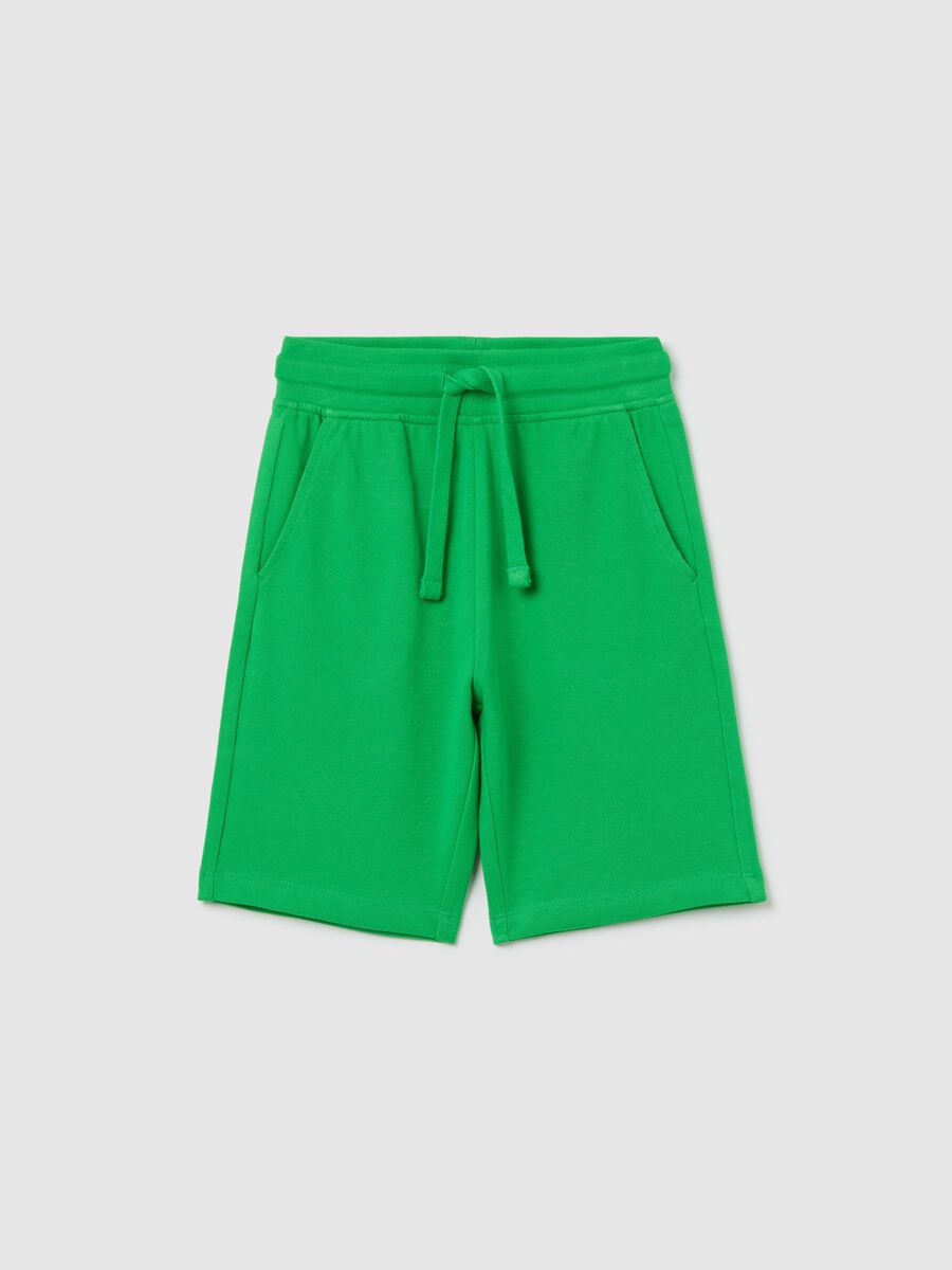 Green shorts in cotton with drawstring_0