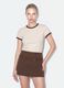 Beige fitted stretch cotton T-shirt with contrast trims_1