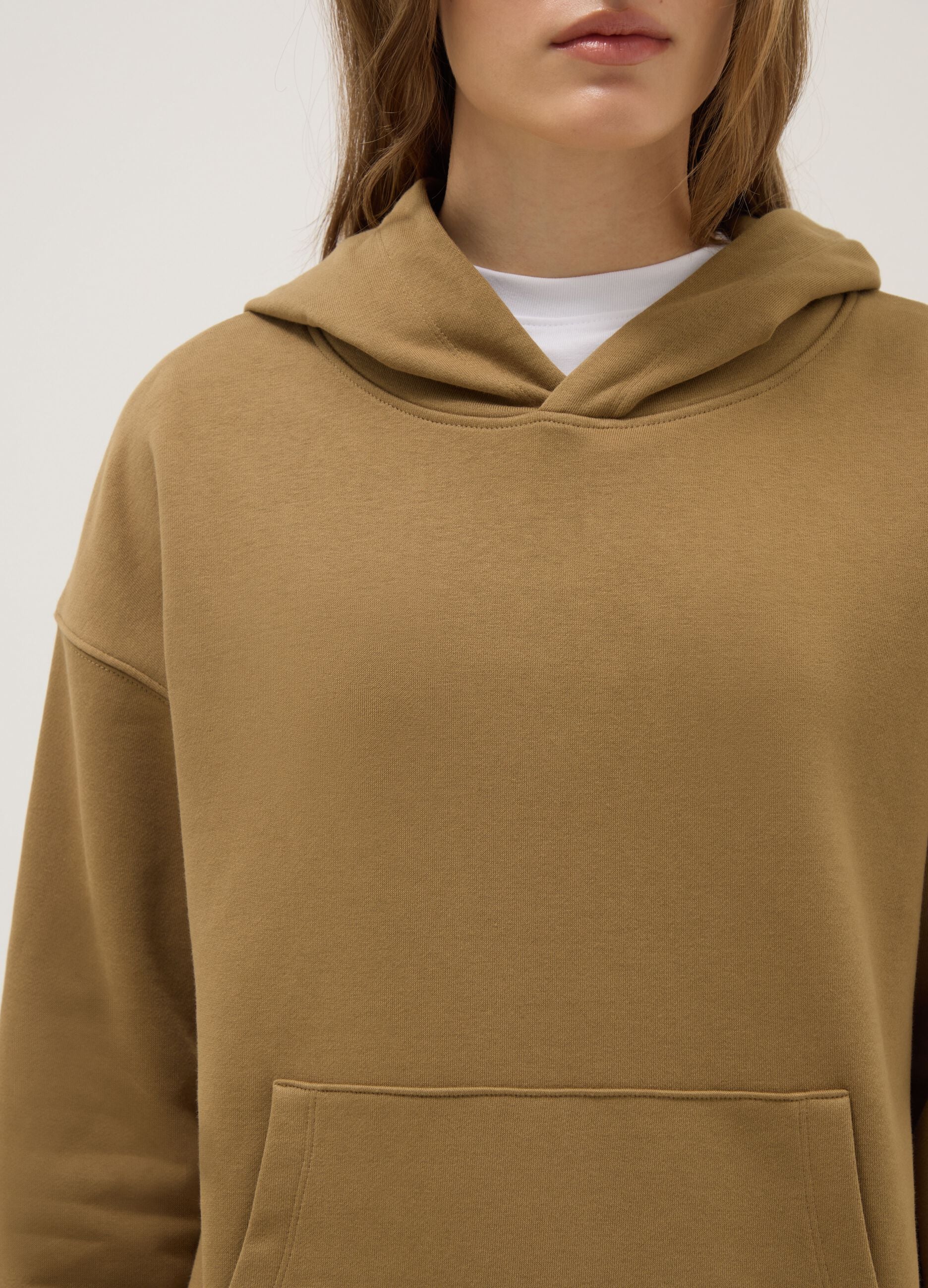 Felpa in misto cotone beige regular fit con cappuccio