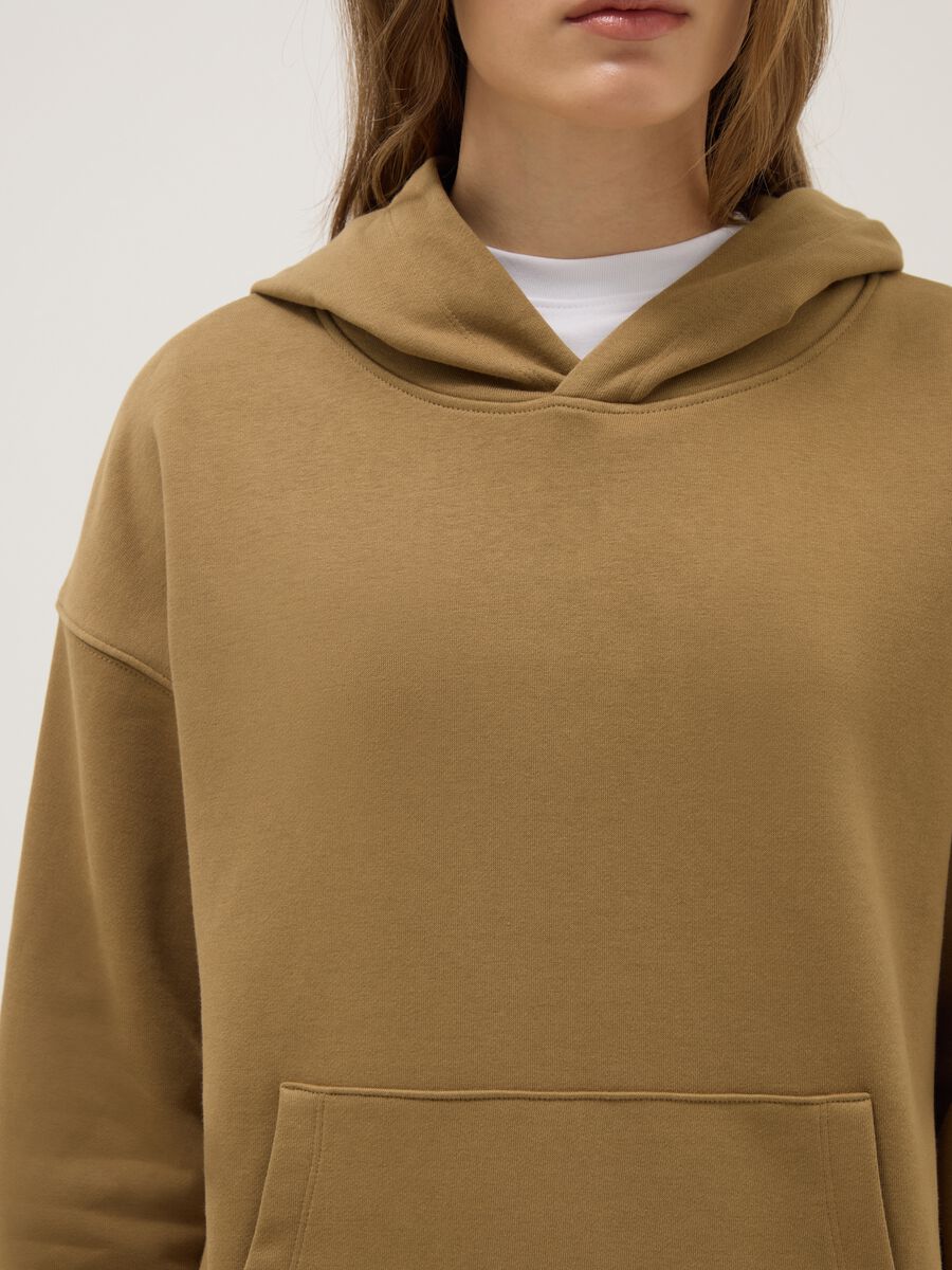 Felpa in misto cotone beige regular fit con cappuccio_3
