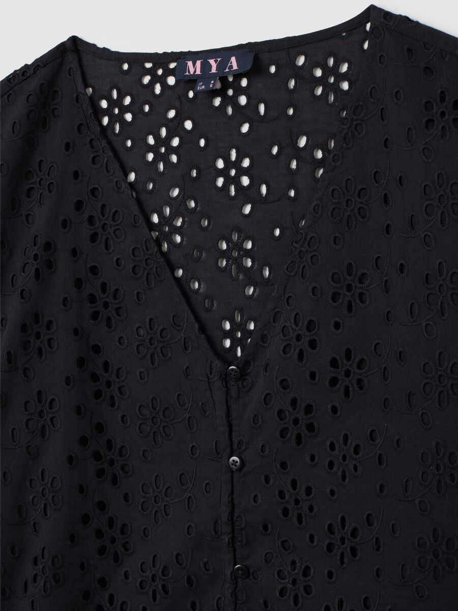 Women's black regular fit pure cotton blouse_1