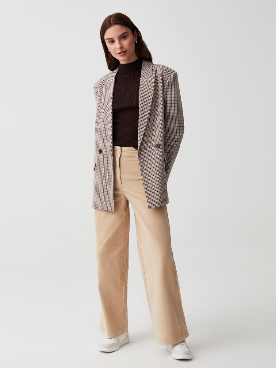 Pantaloni wide leg in velluto stretch_0