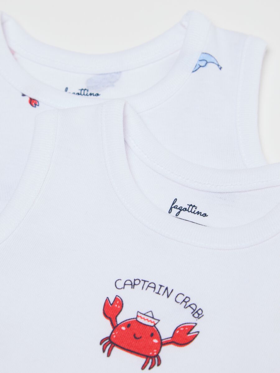 Three-pack white and light blue bodysuits in organic cotton with print_2