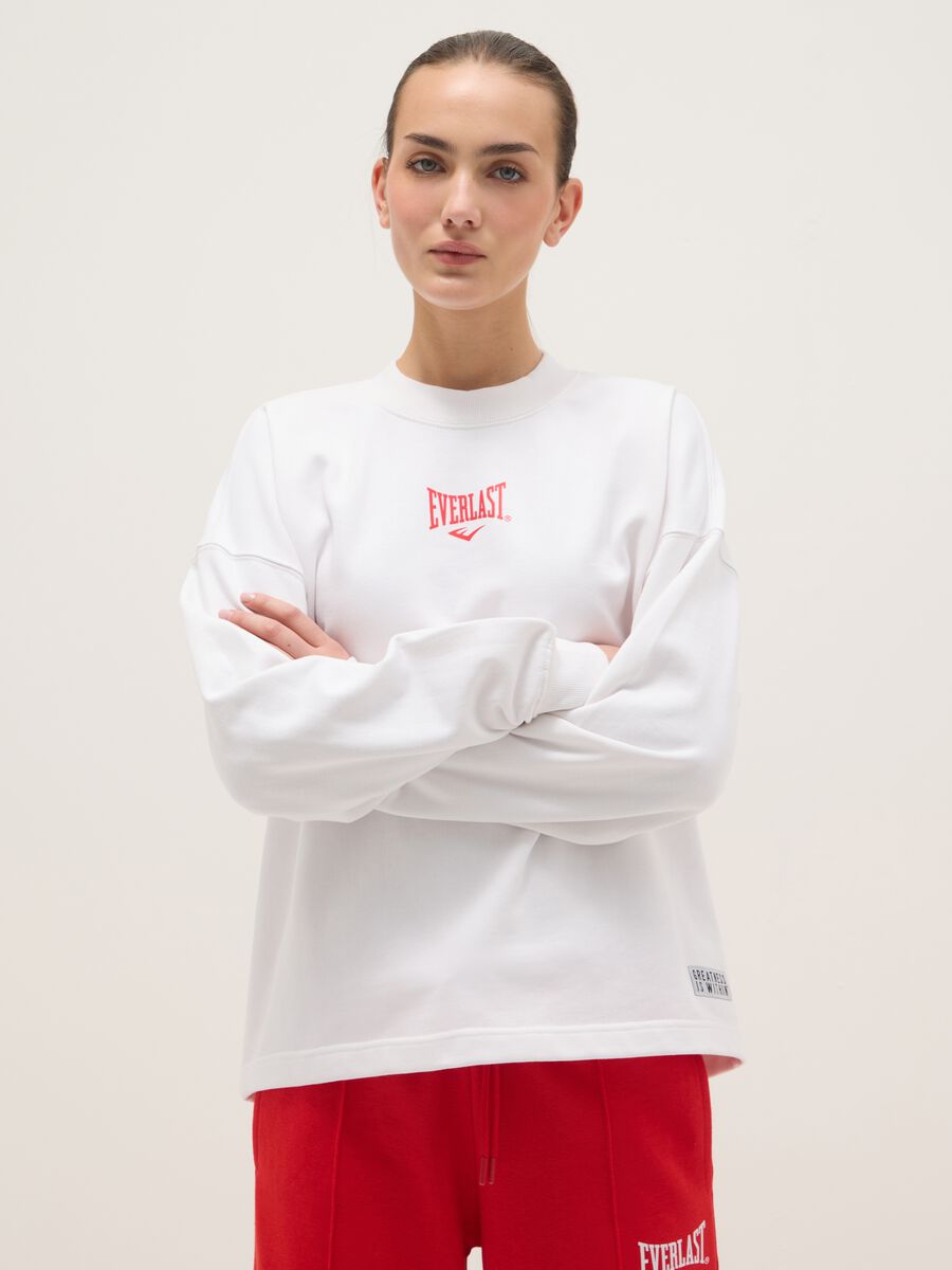 White long sleeve cotton blend regular fit top with logo_0