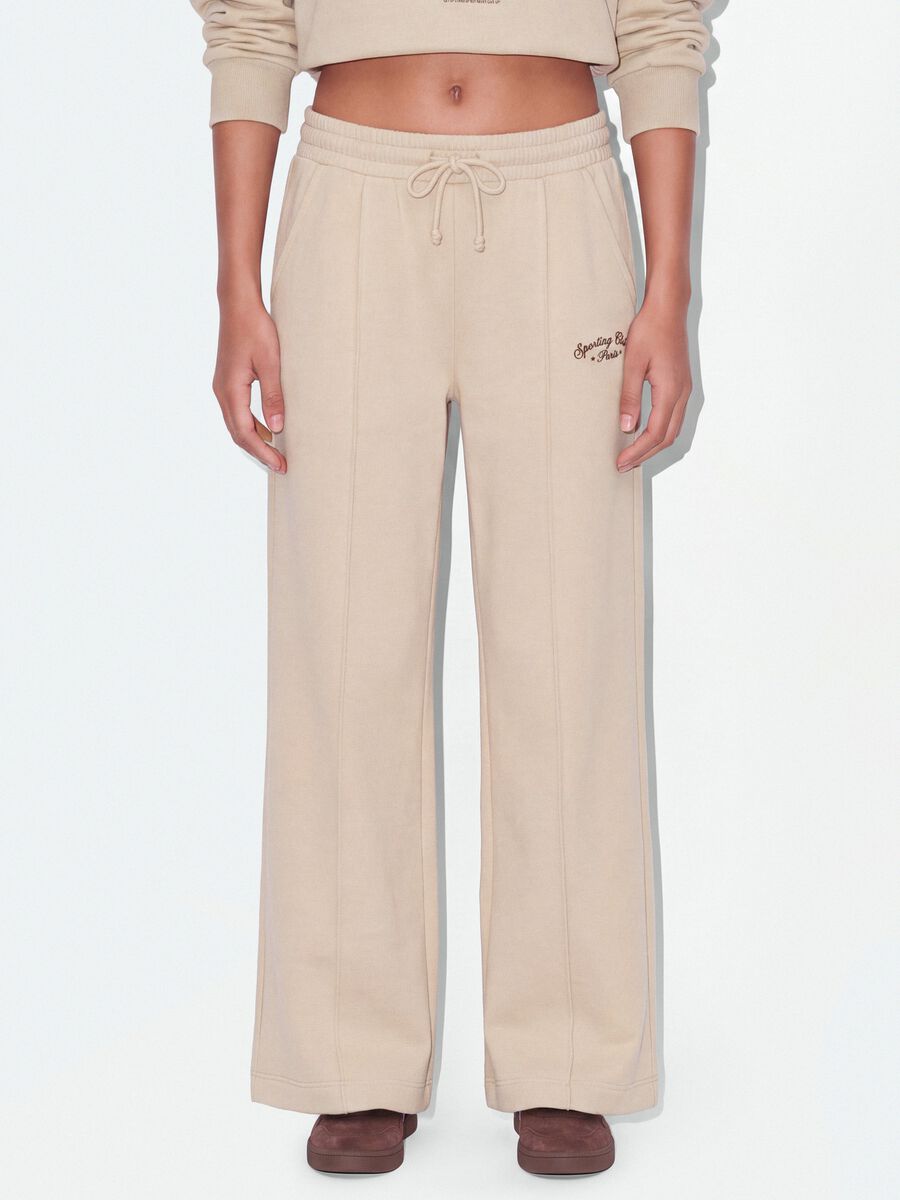 Pantaloni jogger beige in misto cotone straight fit_1