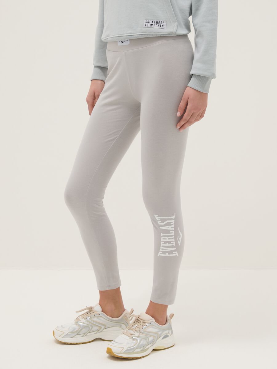 Grey stretch cotton leggings regular fit with Everlast logo_3