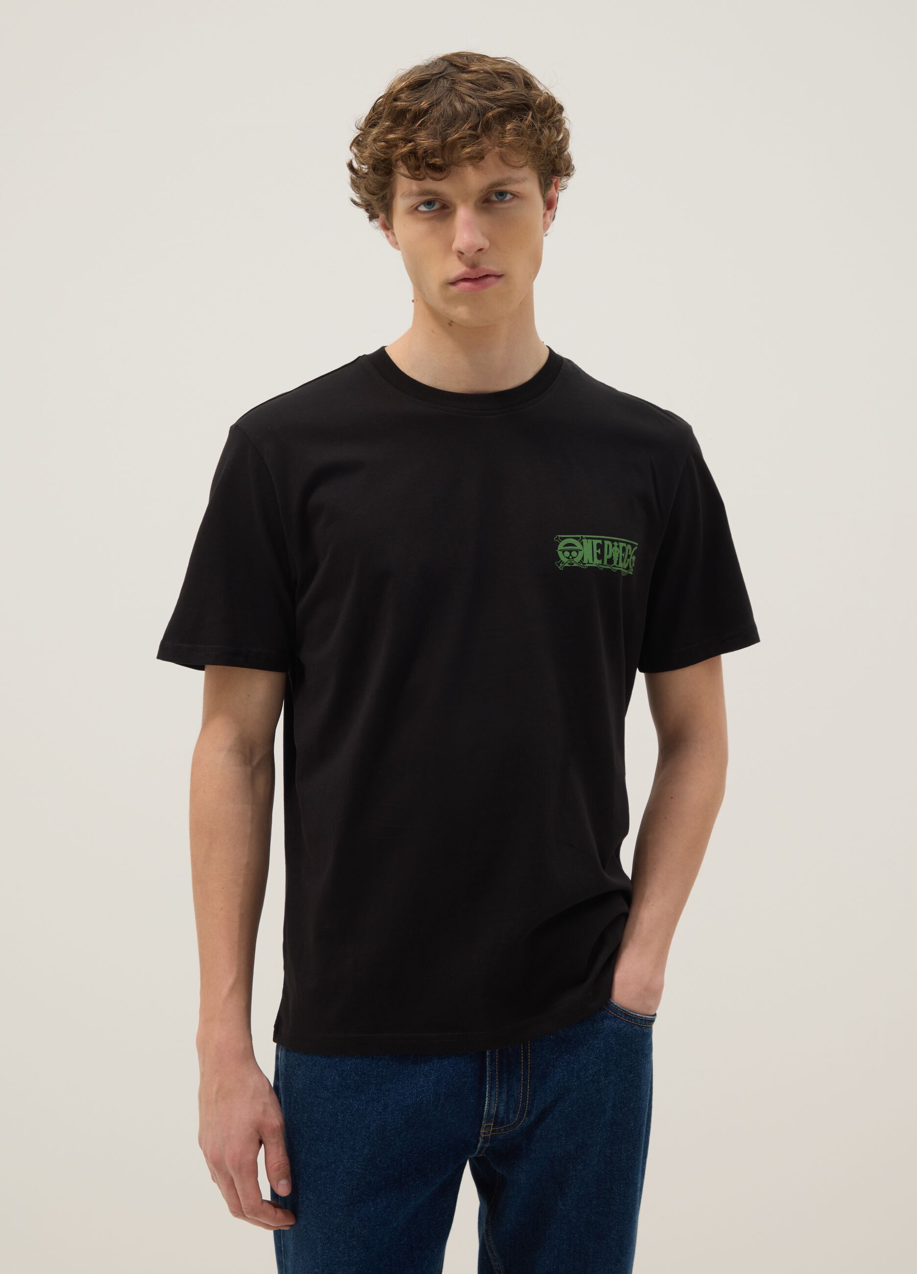 Black One Piece print T-shirt in pure cotton, relaxed fit