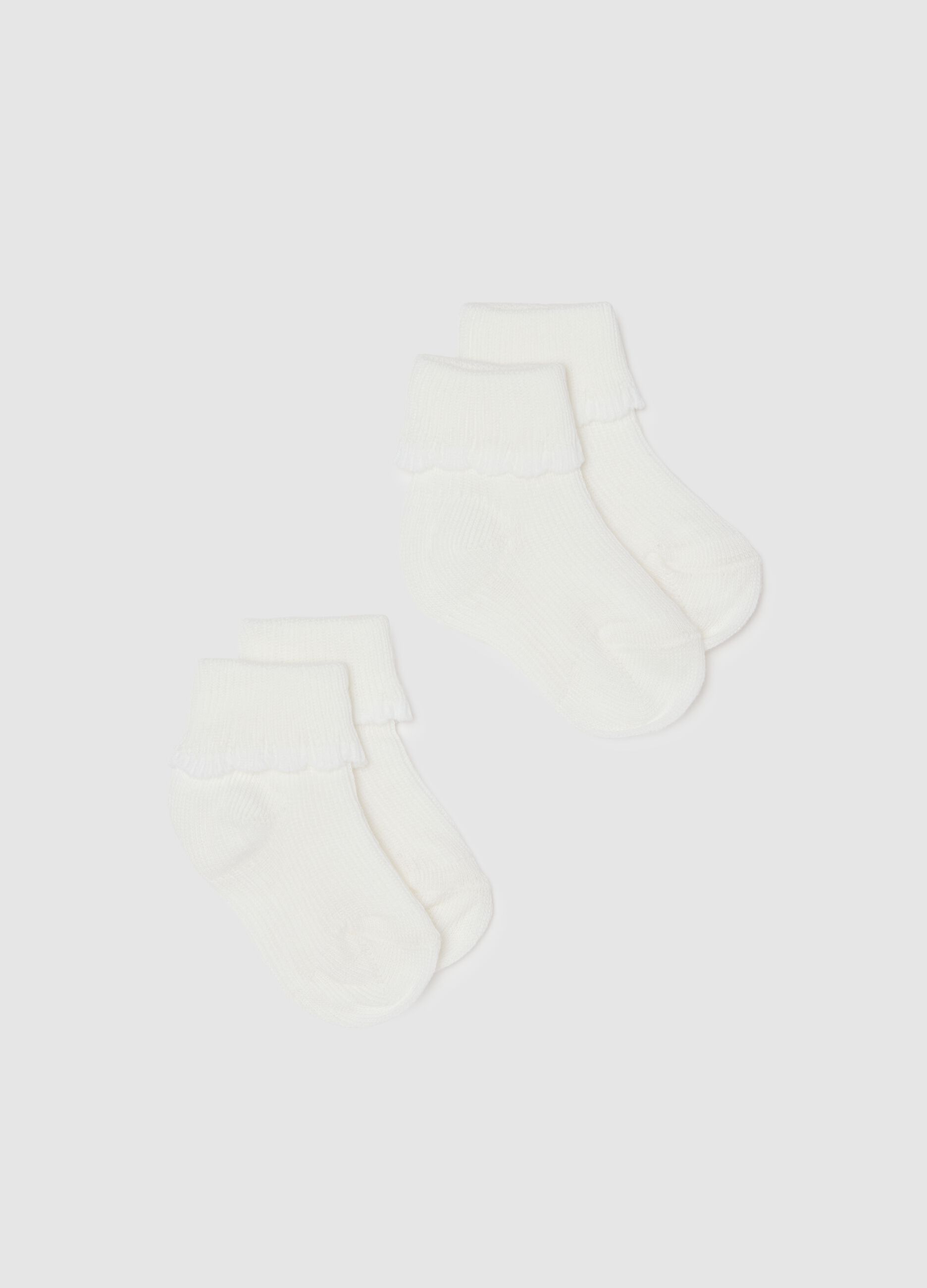 Set bipack calze corte da neonata in misto cotone bianche