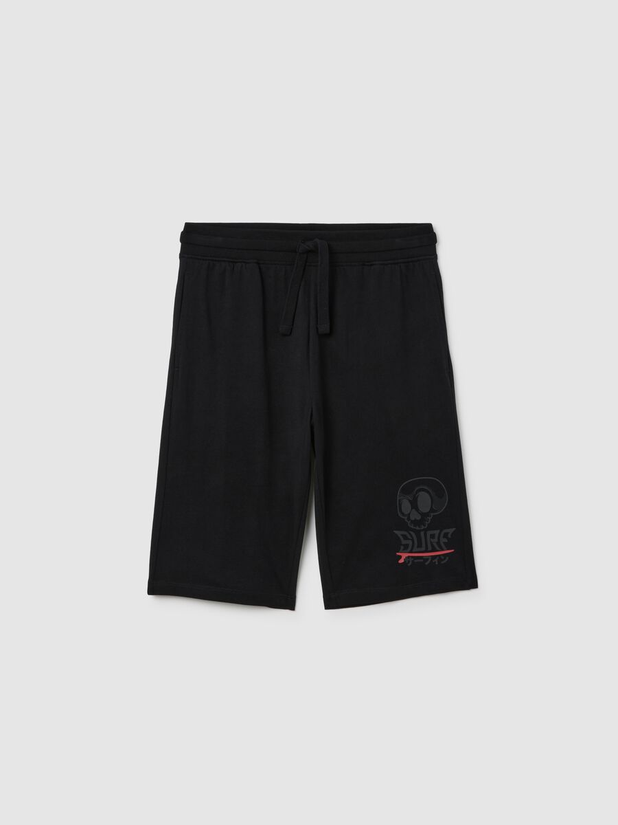 Bermuda da ragazzo in puro cotone nero regular fit con logo_3