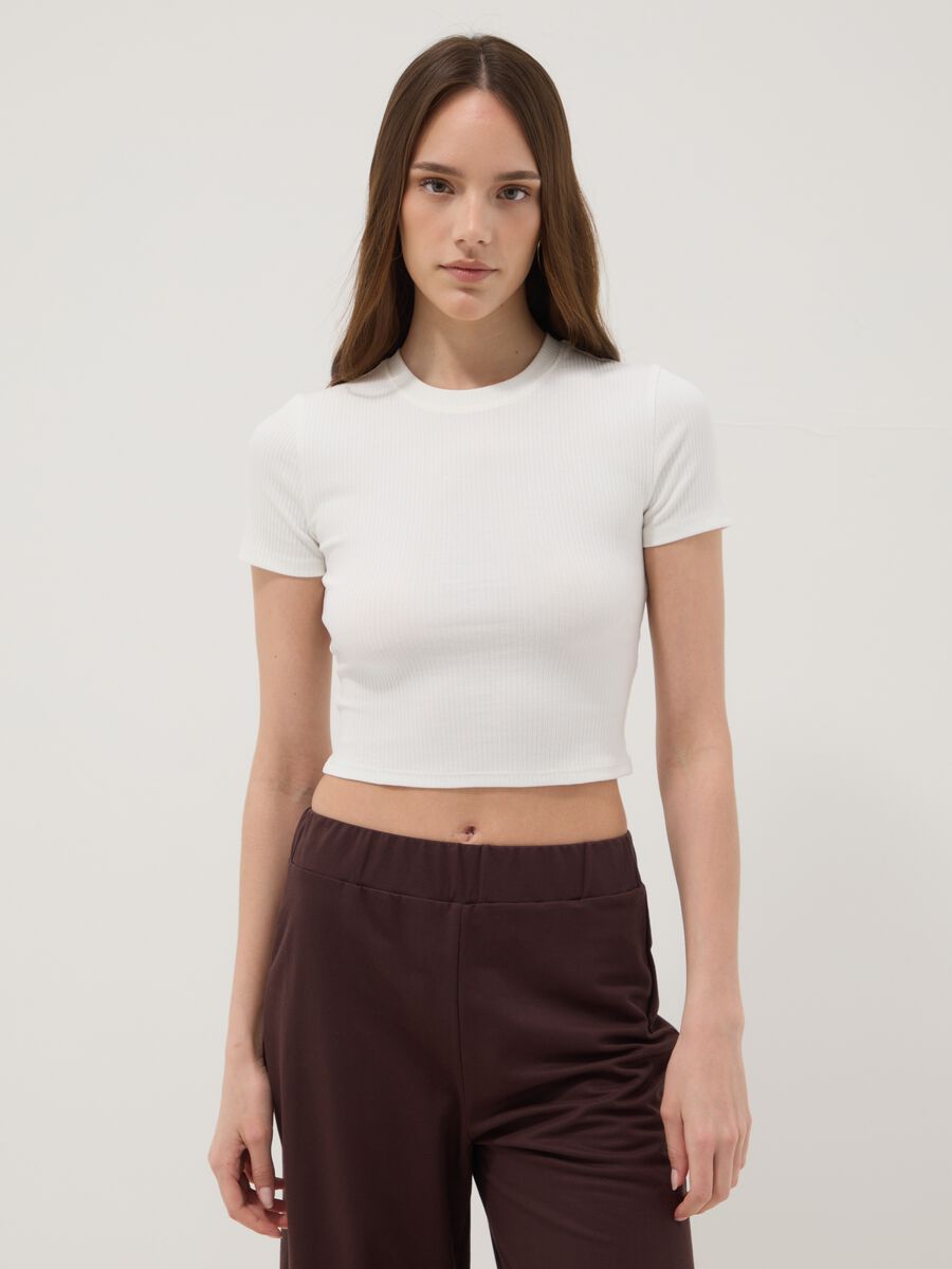 White ribbed fitted T-shirt in stretch cotton_2