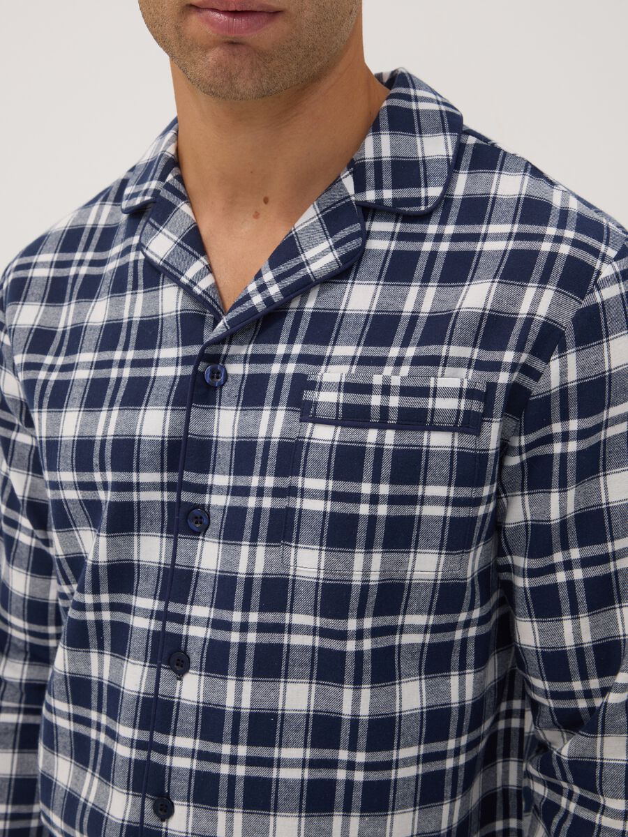 Pigiama bianco e blu in flanella di puro cotone organico regular fit_2