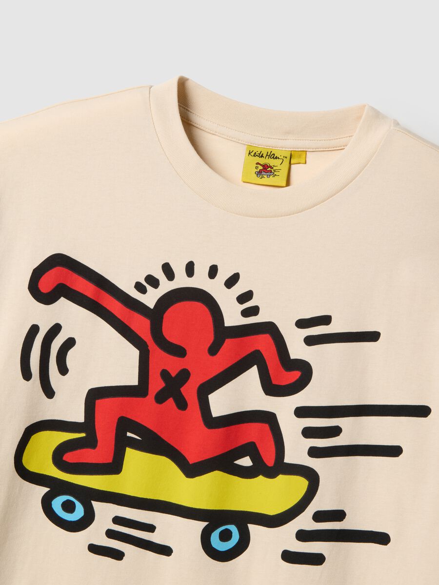 T-shirt in puro cotone beige regular fit con stampa_5