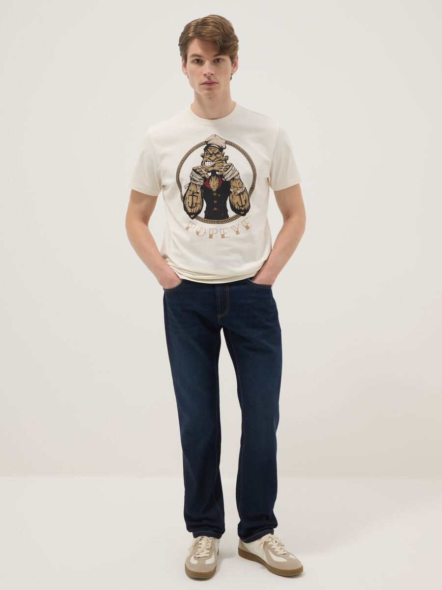 Beige regular fit pure cotton t-shirt with Popeye print_2