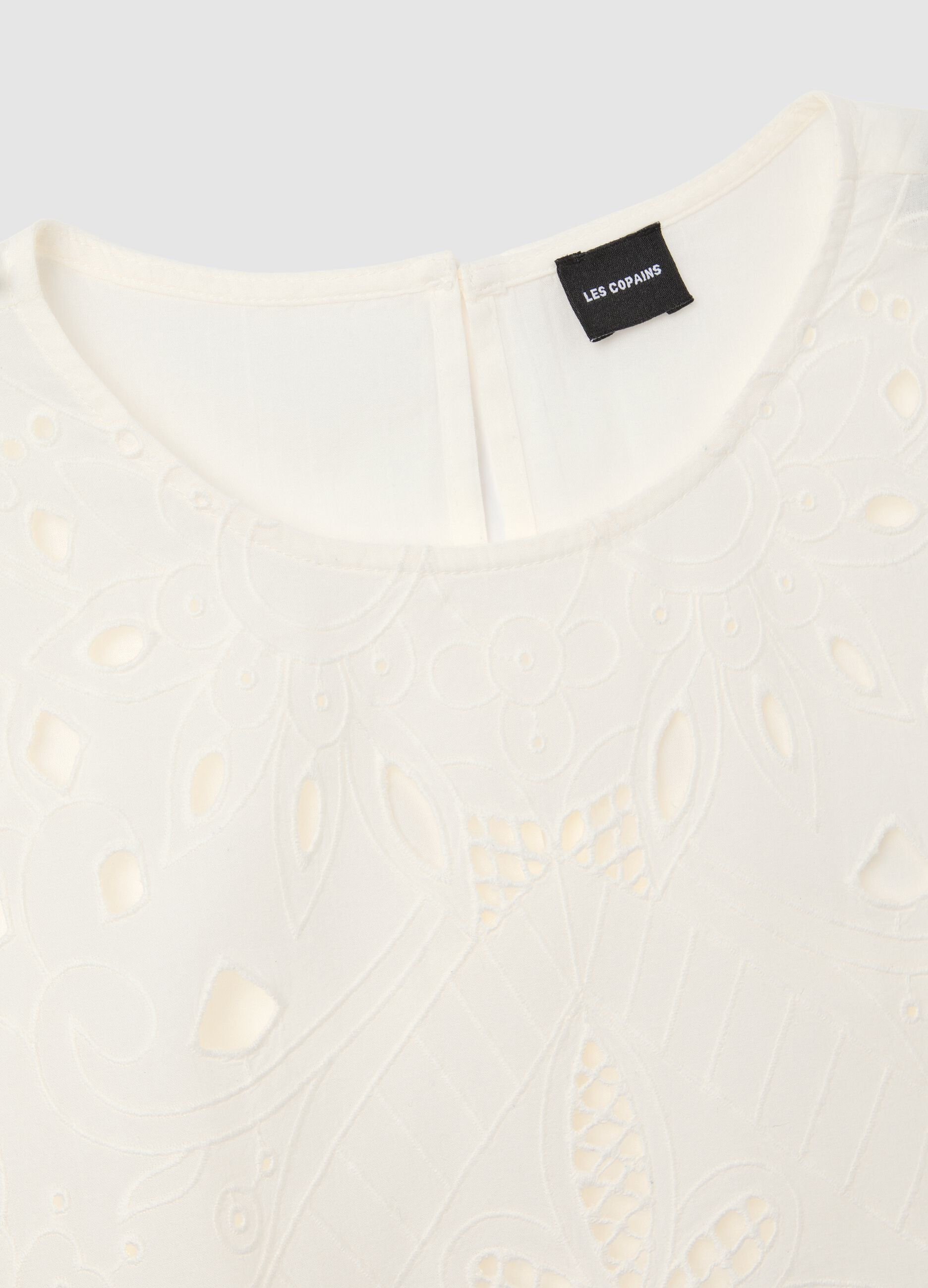 Top da donna in puro cotone beige regular fit con ricami