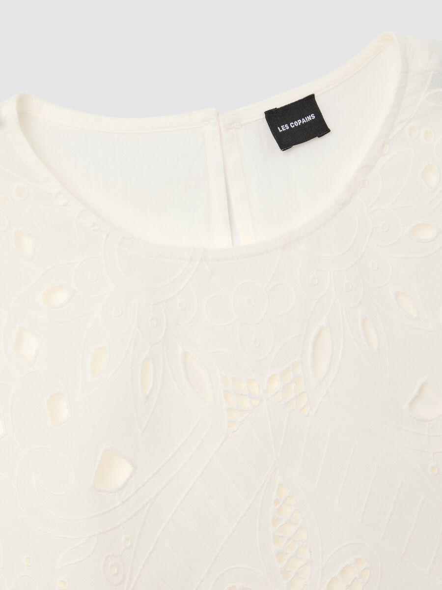 Women's top in pure beige cotton regular fit with embroidery_5