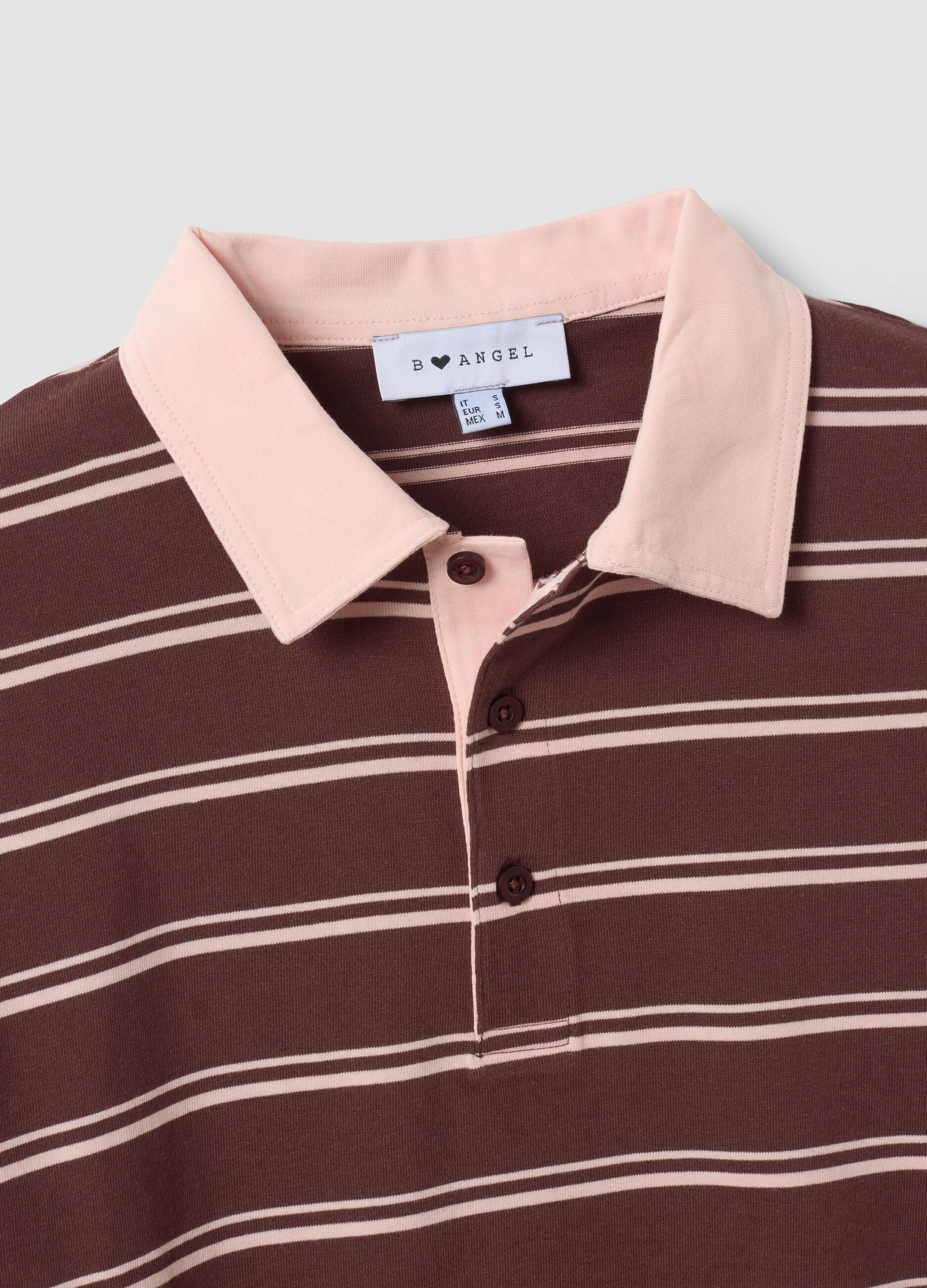 Brown striped long-sleeve pure cotton polo shirt, regular fit