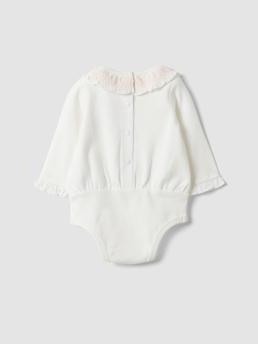 Body bianco con colletto in puro cotone organico per neonata_1