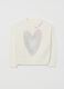 Girls' White Regular Fit Sweater with Rhinestones_0