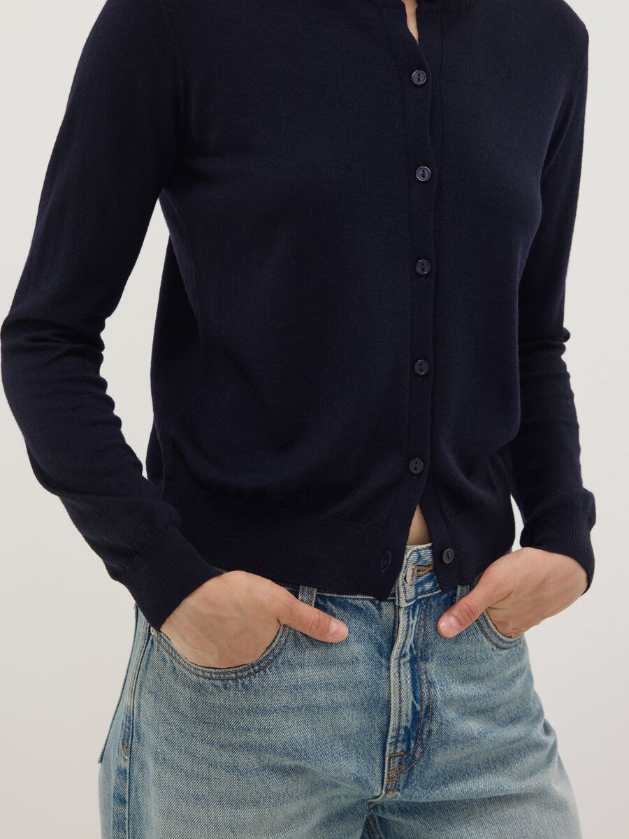 Navy wool-blend crew-neck cardigan_2