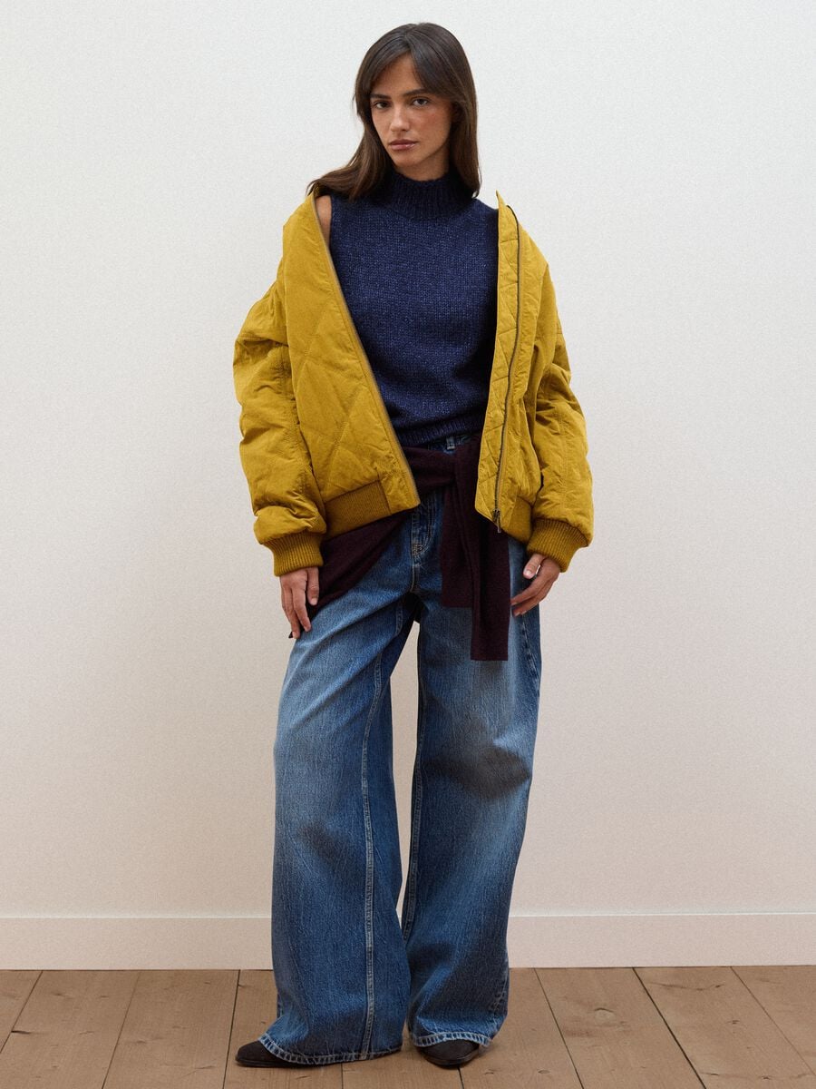 Yellow quilted zip-up bomber jacket, regular fit_2