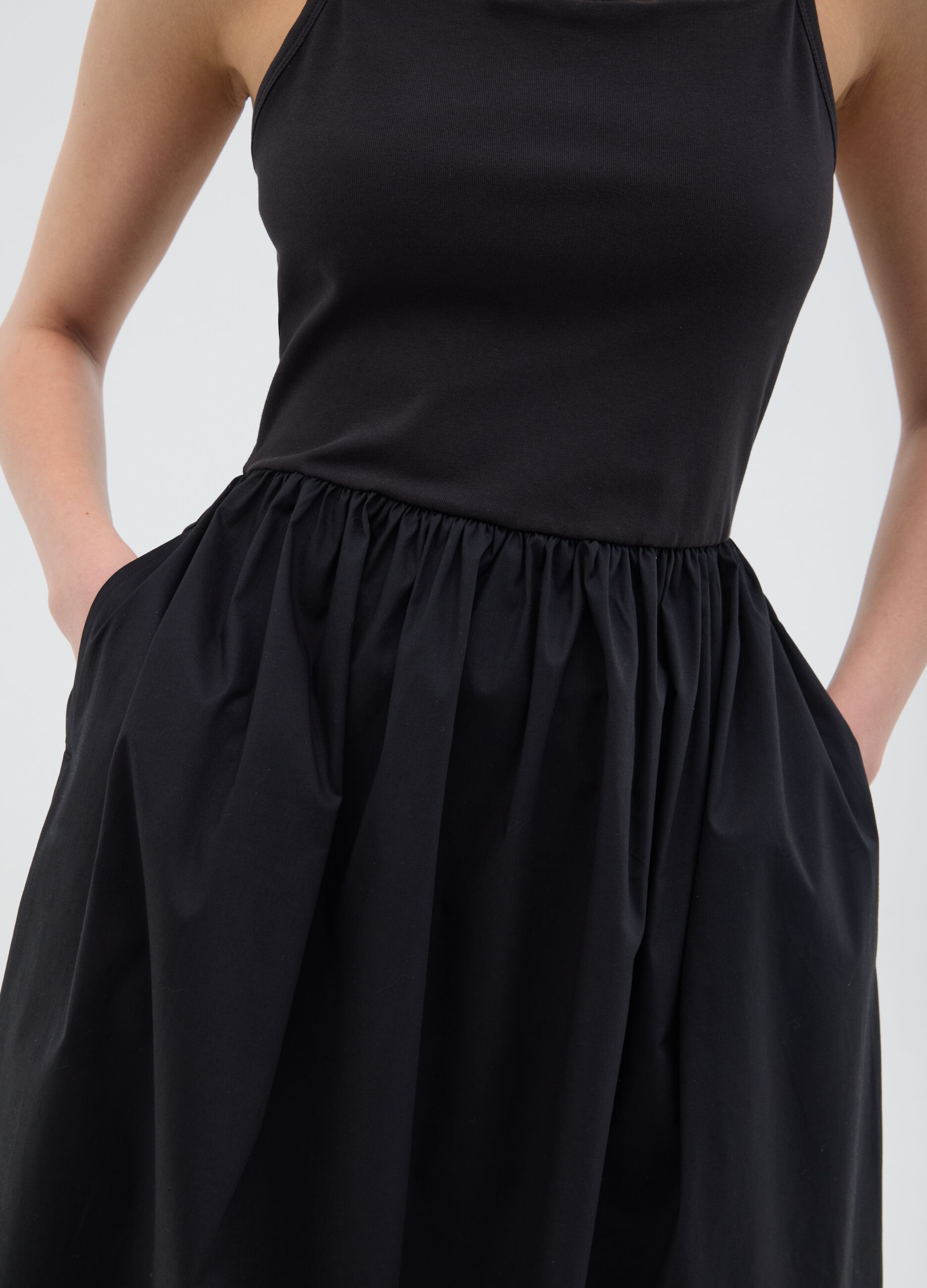 Women's long black cotton dress regular fit